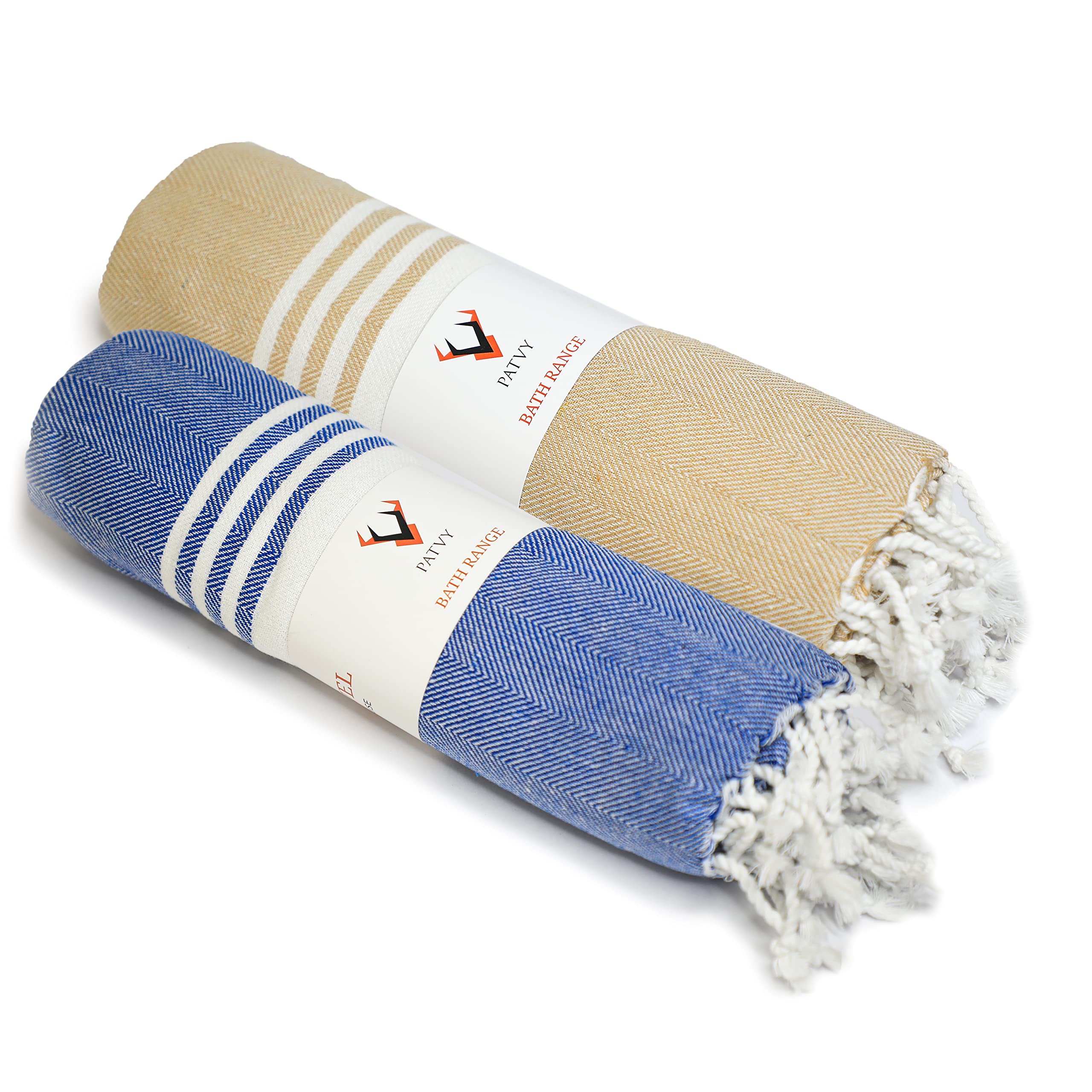 PATVY Bath Towels| Light Weight Turkish Style Bath Towels For Men Large Size Cotton|75 X 150Cm Quick Absorption &Faster Drying Bath Towel For Women| 100% Cotton (Pack Of 2, Beige & Royal Blue), 90 TC
