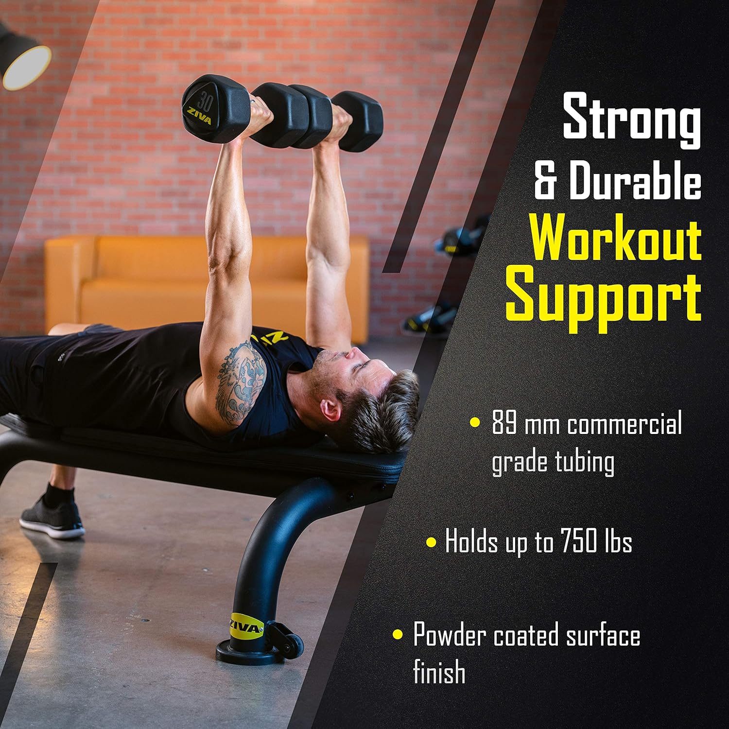 ZIVA Performance Flat Weight Utility Bench for Strength Training, Abdominal Workout – 600 lbs Capacity, 89mm Steel Tubing, High Density PU Foam Padding, Compact Design (Dim. 41x85x146 cm., 19kg) : Sports & Outdoors