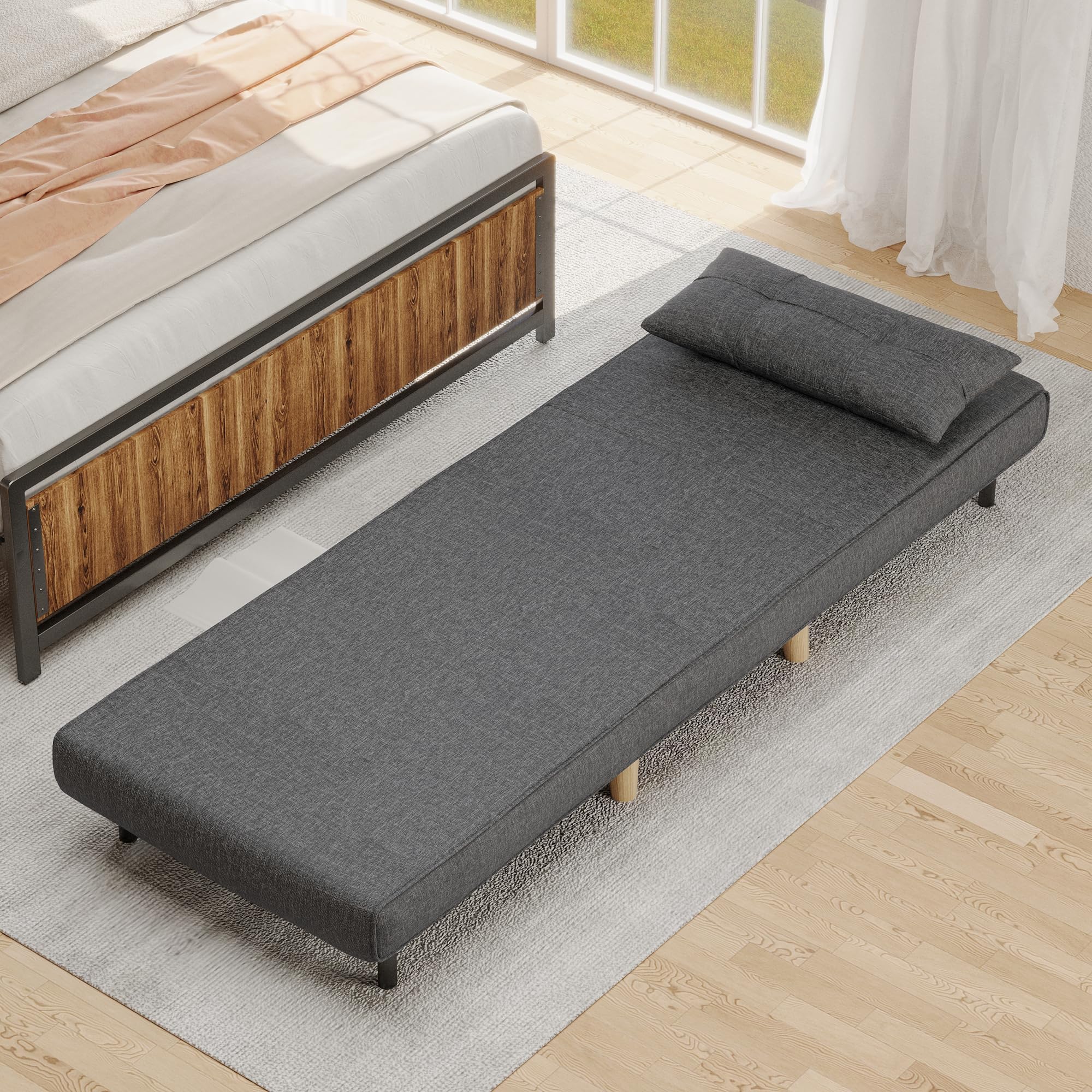 Bealife Pufa z łóżkiem pojedynczym, Relax Lounger, Fotel łóżko z regulowanym oparciem, Fotel relaksacyjny do salonu, sypialni