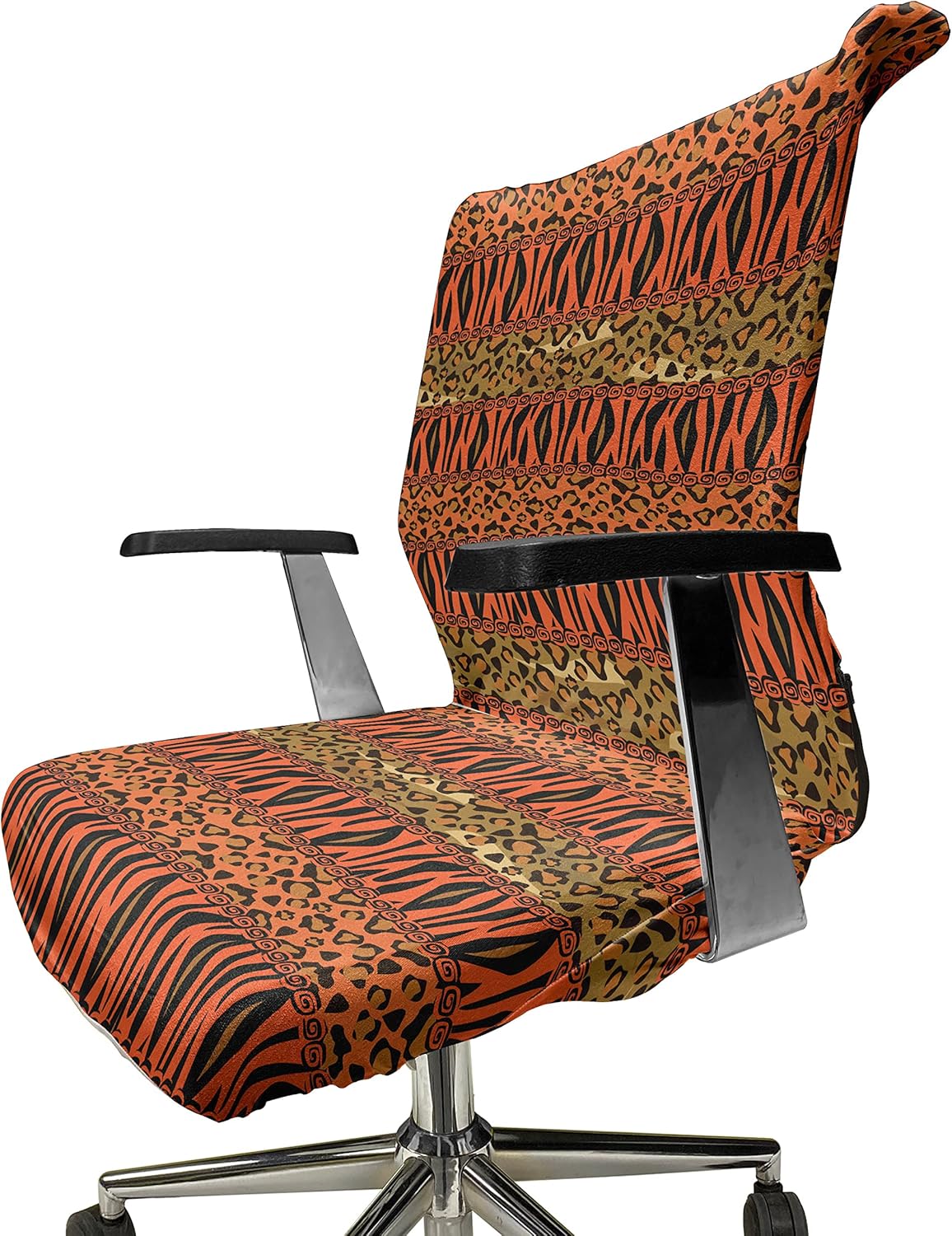 Ambesonne African Office Chair Cover, Leopard and Cheetah Skin Savannah Pattern Savannah Fauna Timeless Art, Stretchable Decorative Universal Size High Back Printed Slipcover, Orange Amber