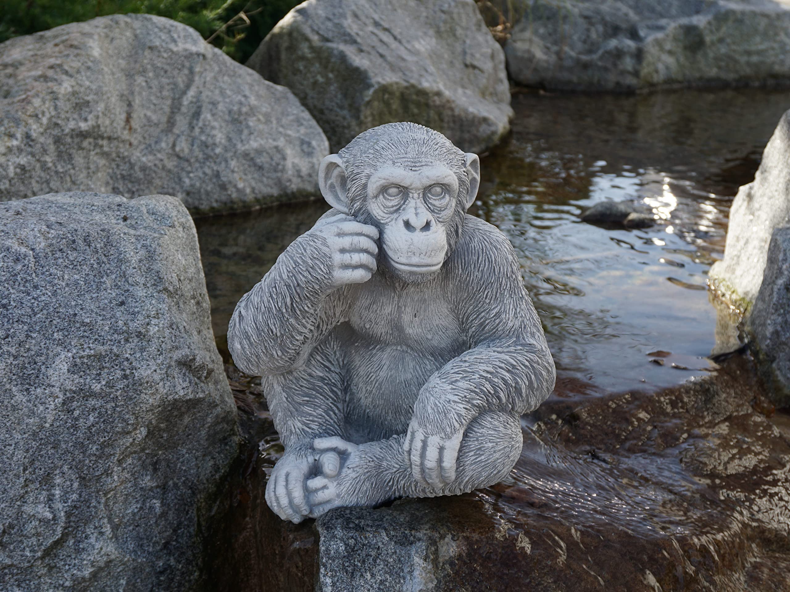 Statuetta Scimpanzé In Pietra Per Esterni: 36 Cm, 22 Kg, Grigio, Resistente Al Gelo - 4