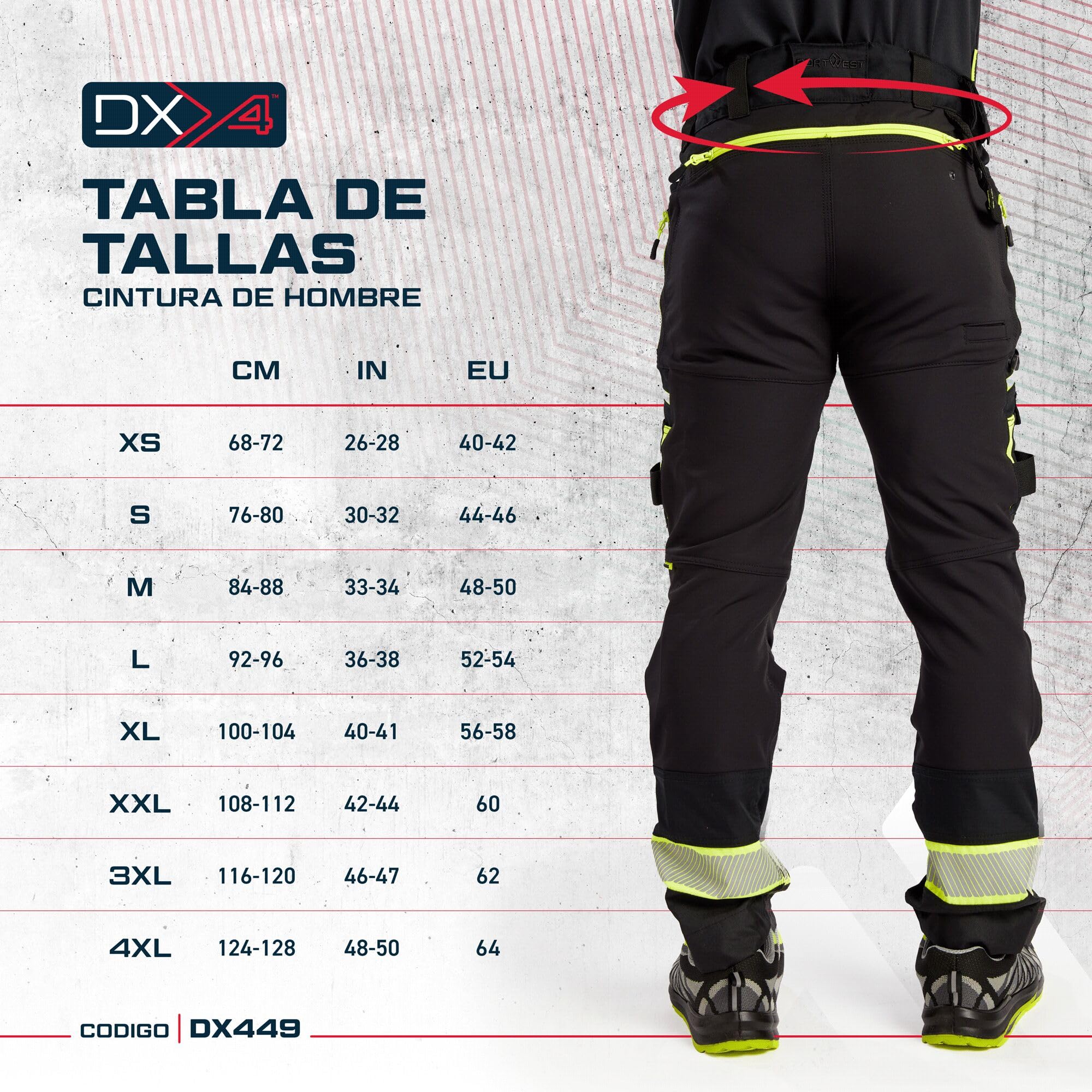 Portwest Pantalón De Trabajo Dx4, Tamaño: 38, Color: Negro, DX449BKR38