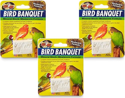 Zoo Med Bird Banquet Mineral Blocks - Fórmula de gusanos de harina, tamaño pequeño (1 onza por paquete)