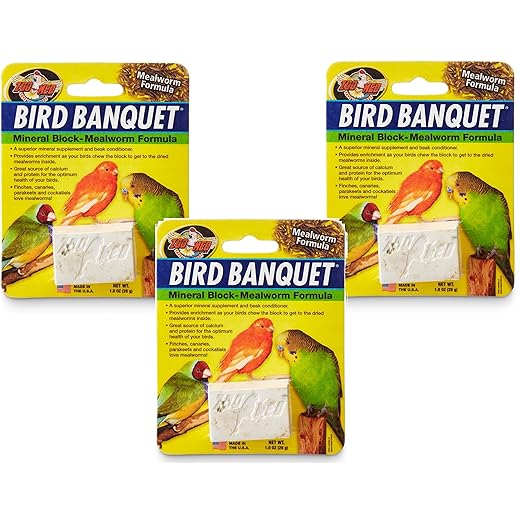 (3 Pack) Zoo Med Bird Banquet Mineral Blocks - Mealworm Formula - Small (1 Ounce Per Pack)