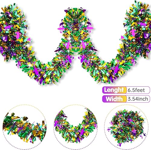 Miniatura 2 de Guirnalda de oropel de Mardi Gras para decoración de árbol de Mardi Gras decoraciones colgantes para el hogar interiores y exteriores carnaval