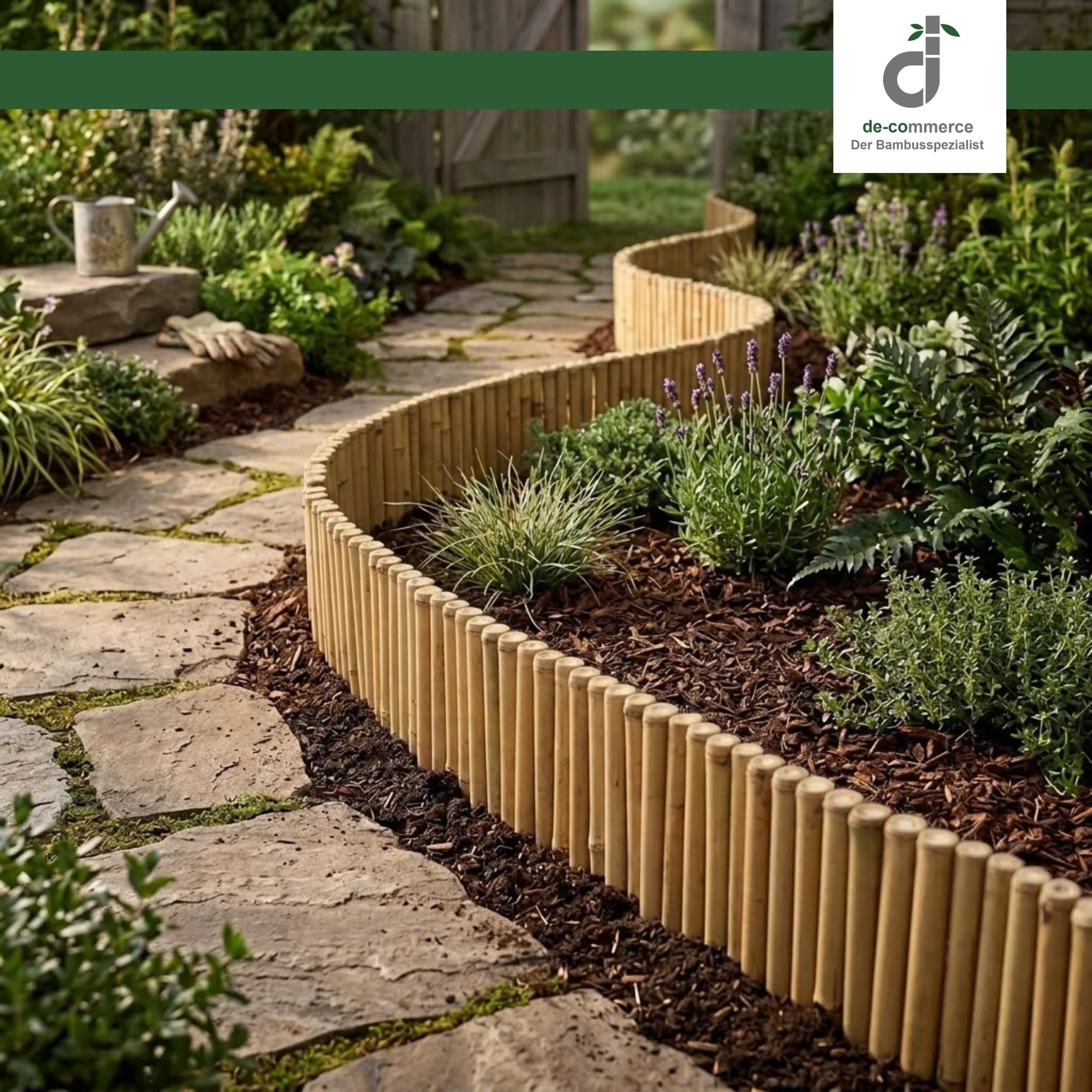 DE-COmmerce Bambus Beetumrandung ATY Nature (H x B) 45 x 200 cm Oben geschlossen Rasenkante Beeteinfassung Beetbegrenzung Bambuszaun für Garten