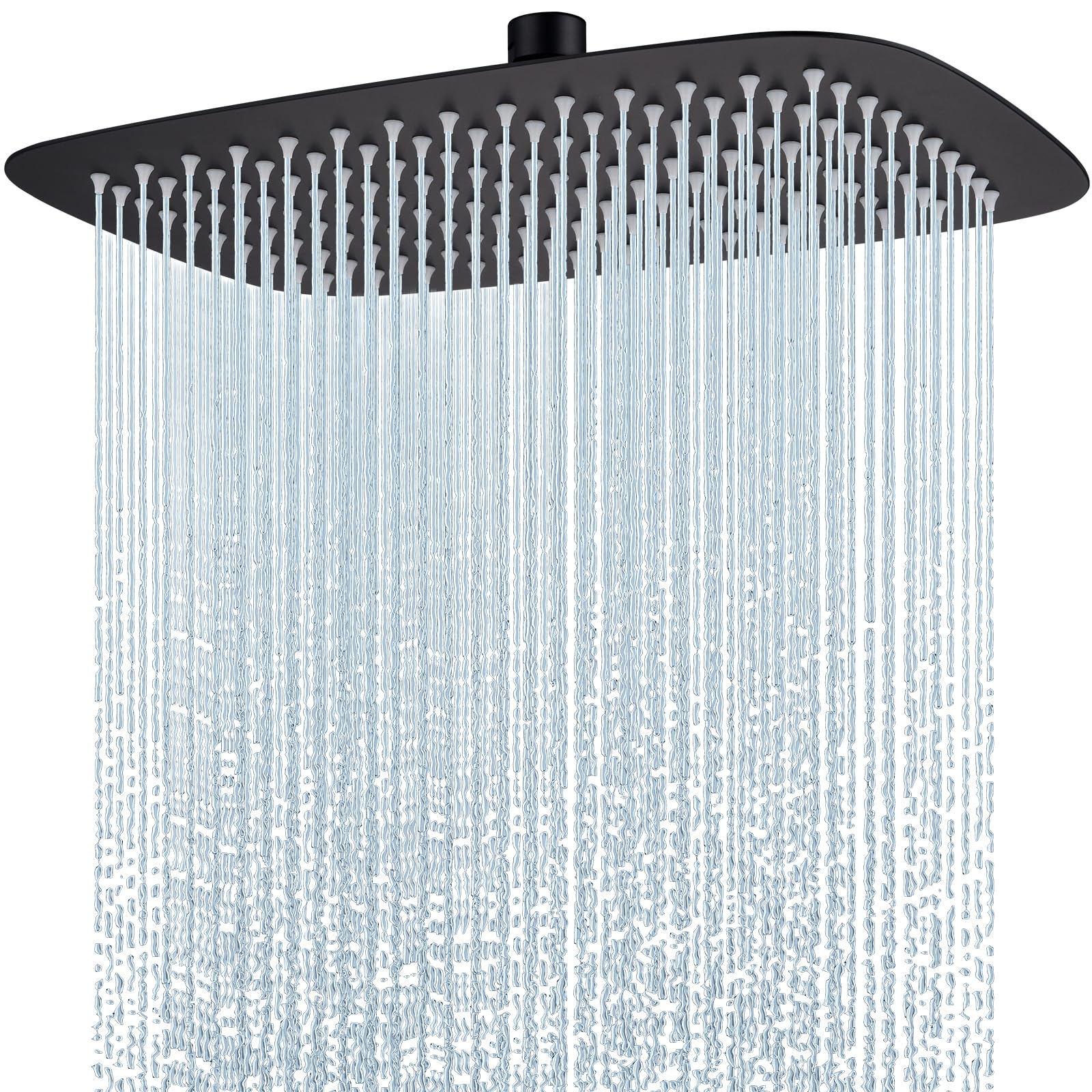 Soffione doccia a pioggia, in acciaio inox, ugelli anticalcare (nero opaco, 30 x 20 cm)