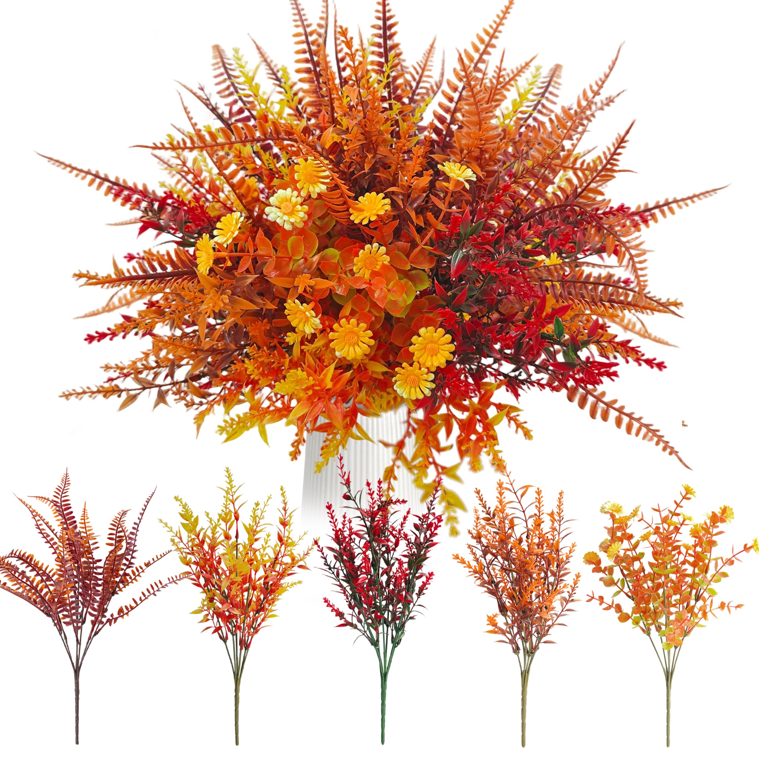 9 Bündel Kunstblumen Wie Echt Herbstdeko Herbststrauß Herbst Balkonpflanzen | Fake Lavendel Herbstblätter deko Outdoor Wetterfest Blumenstrauß UV-beständige Kunstpflanzen für Garten Innen Draußen Tisch