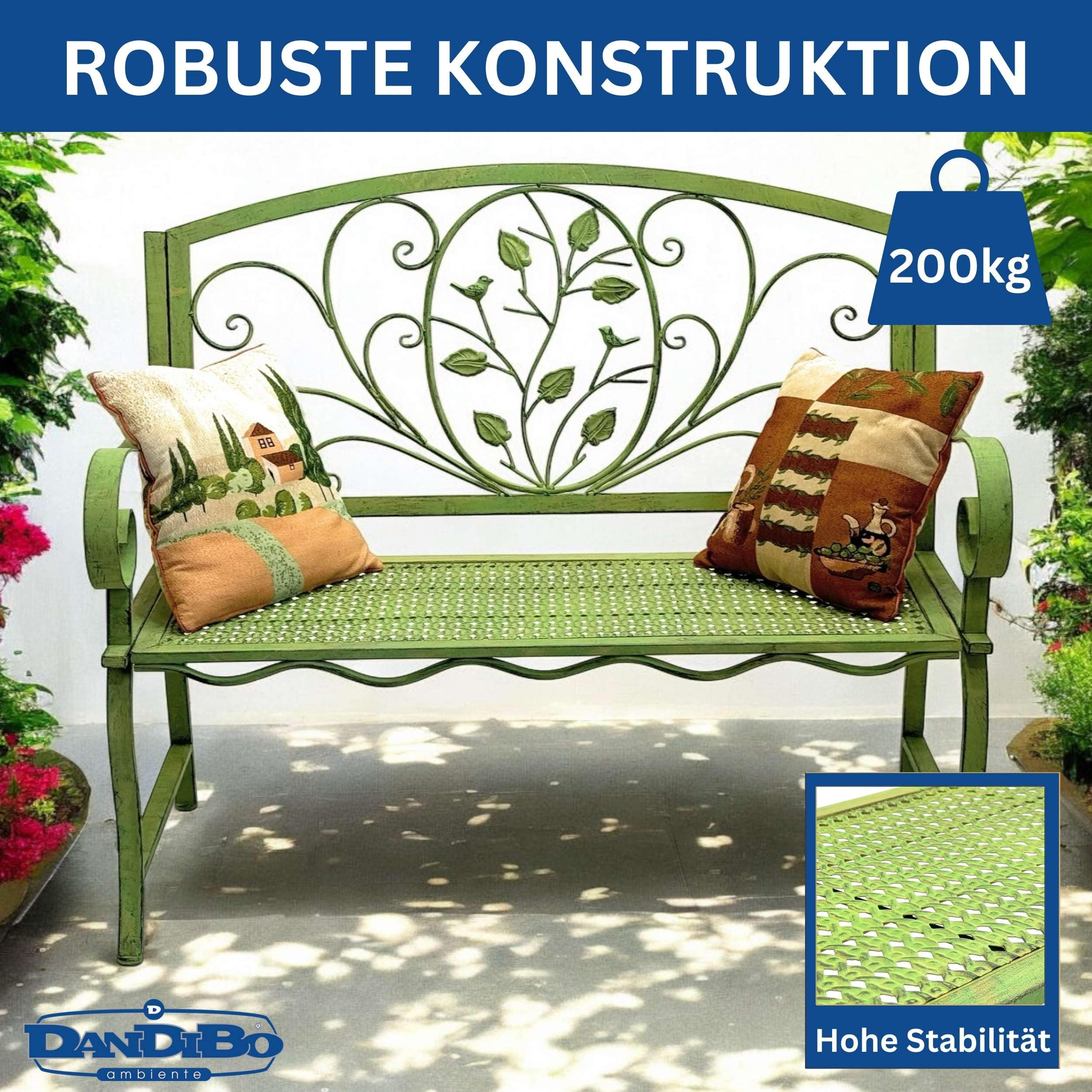 DanDiBo Gartenbank Wetterfest 2 Sitzer Metall Grün 110 cm 96593 Sitzbank Eisen Bank Garten Antik Parkbank