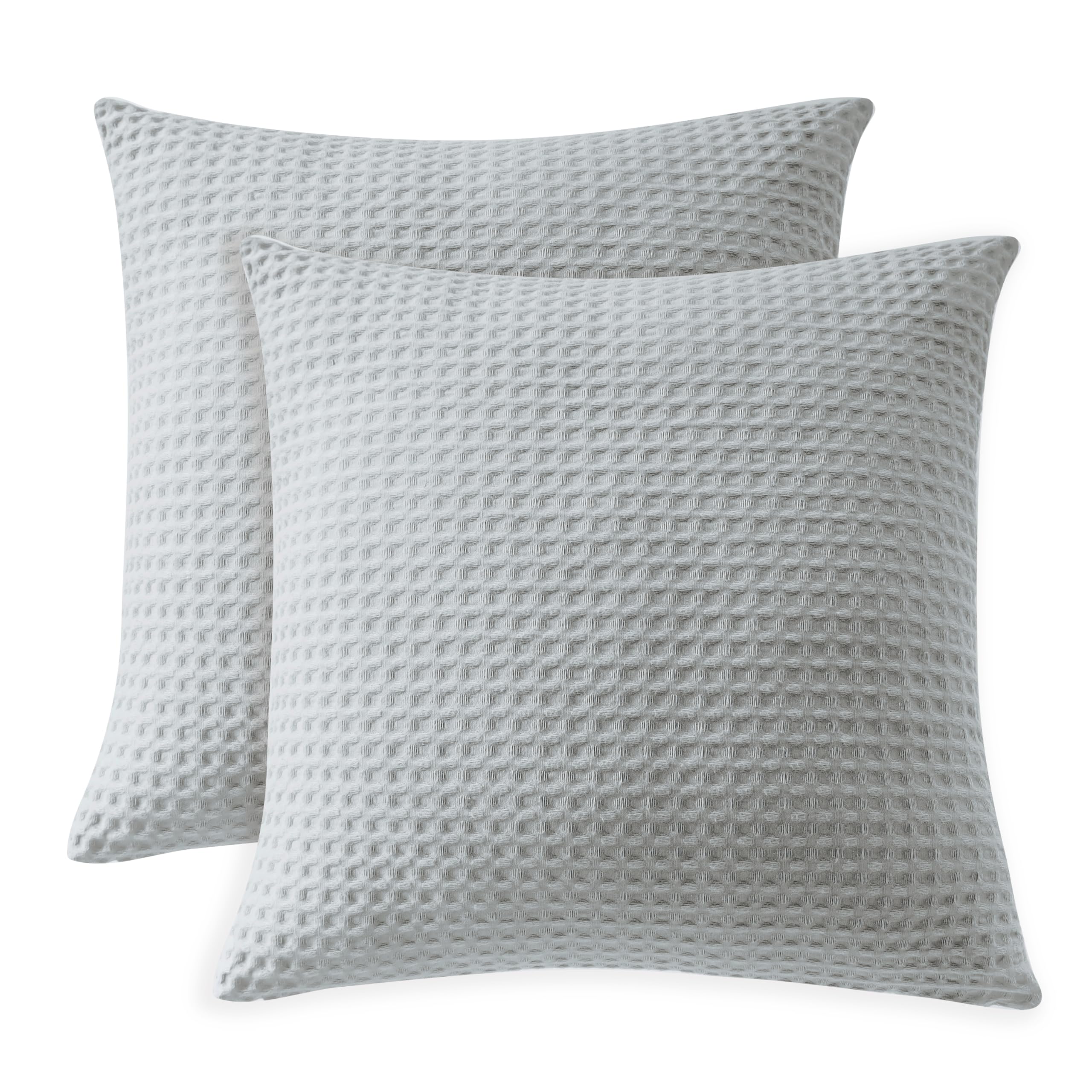 100% Egyptian Cotton 600 TC Waffle Weave Throw Pillow Covers 2 Pack, Ultra Soft Breathable Euro Pillow Shams Covers, Decorative Cushion Covers for Bed Couch Sofa Car, No Insert, Grey, 24" x 24" — image 1