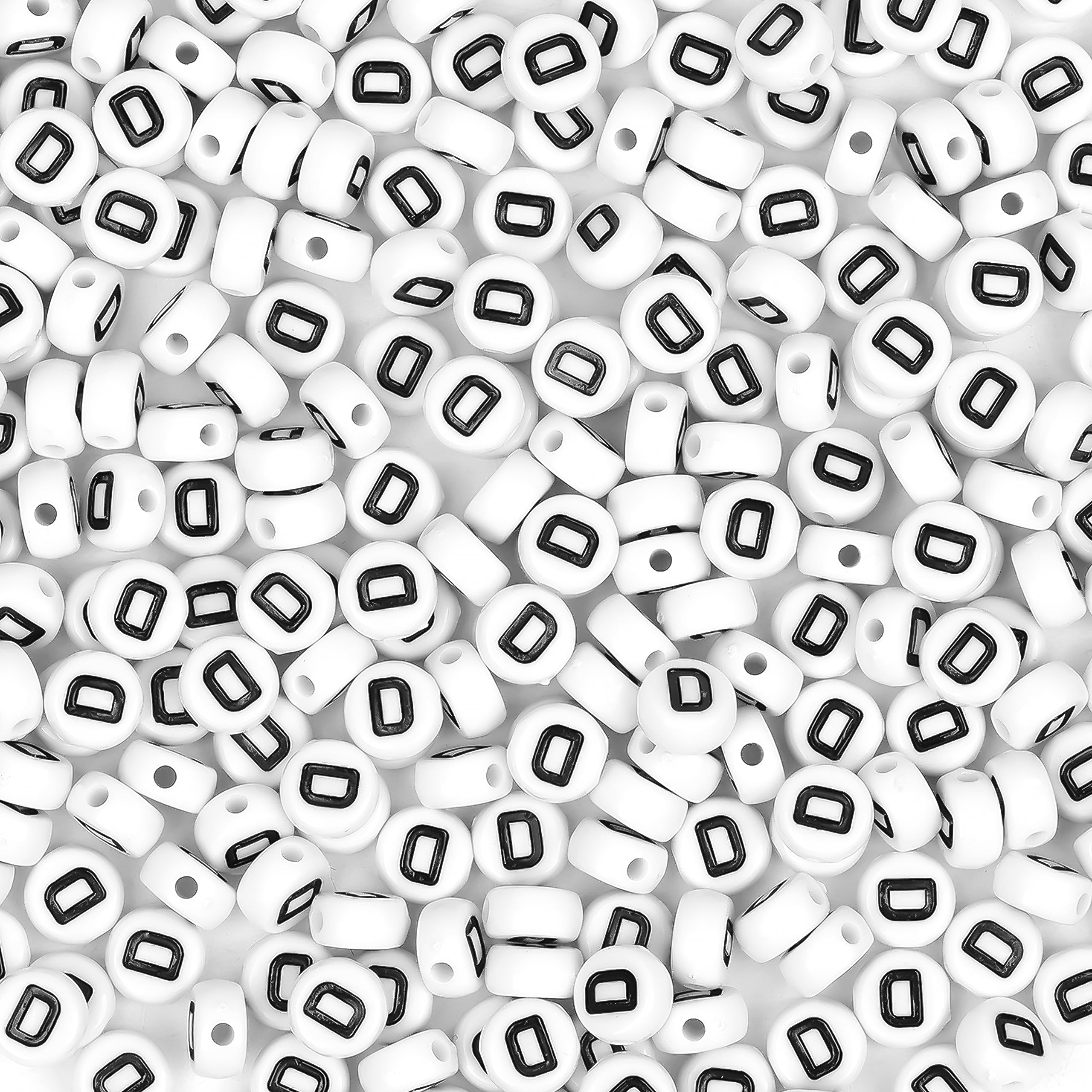 Auvoua - 300 cuentas de letras D de 4 x 7 mm, cuentas blancas del alfabeto, cuentas acrílicas redondas sueltas para pulseras de nombre, collares, llaveros, fabricación de joyas (D)