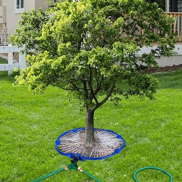 360 Tree Water Sprinkler - 55In Adjustable Tree Watering Ring with Y Hose Splitters, Circle Tree Root Irrigation System, Easy to Use for Outdoor New Trees Shrubs Plants Garden Beds