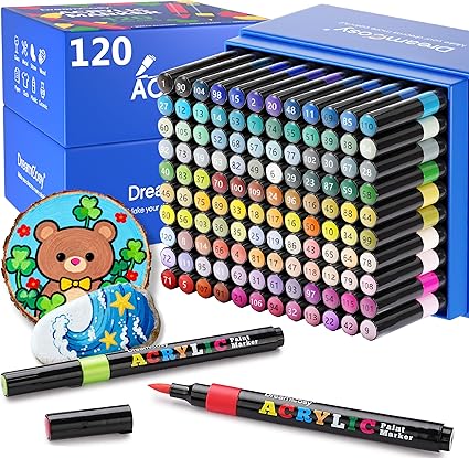 120 Colors Acrylic Markers Set,Brush Tip Acrylic Paint Pens for Painting on Rocks, Canvas, Ceramic, Wood, Glass - Perfect for Artists and Adults - DIY Crafts, Holiday Decorations & Art Supplies