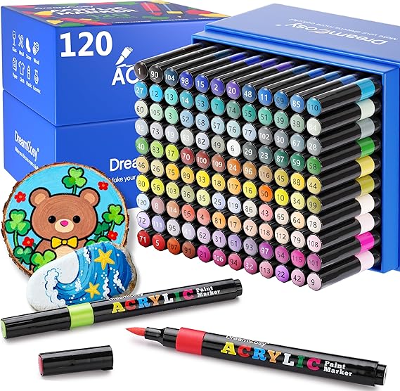 120 Colors Acrylic Markers Set,Brush Tip Acrylic Paint Pens for Painting on Rocks, Canvas, Ceramic, Wood, Glass - Perfect for Artists and Adults - DIY Crafts, Holiday Decorations & Art Supplies