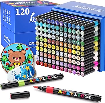 120 Colors Acrylic Markers Set,Brush Tip Acrylic Paint Pens for Painting on Rocks, Canvas, Ceramic, Wood, Glass - Perfect for Artists and Adults - DIY Crafts, Holiday Decorations & Art Supplies