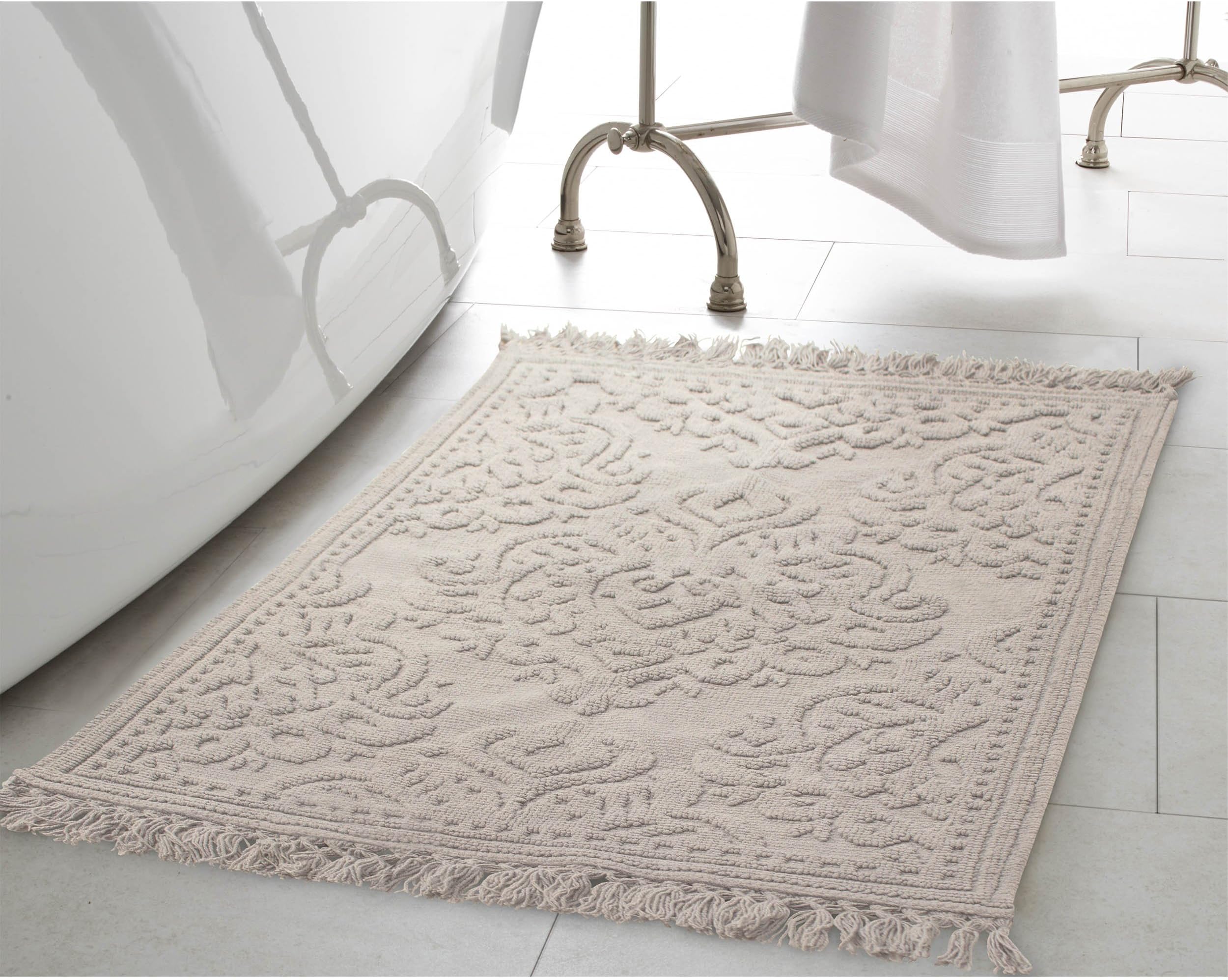 Jean Pierre – Ricardo Bath Mat, Woven Fringe Bathroom Rugs, 100% Cotton, Premium Bathroom Decor - Measures 21” x 34” - Light Gray