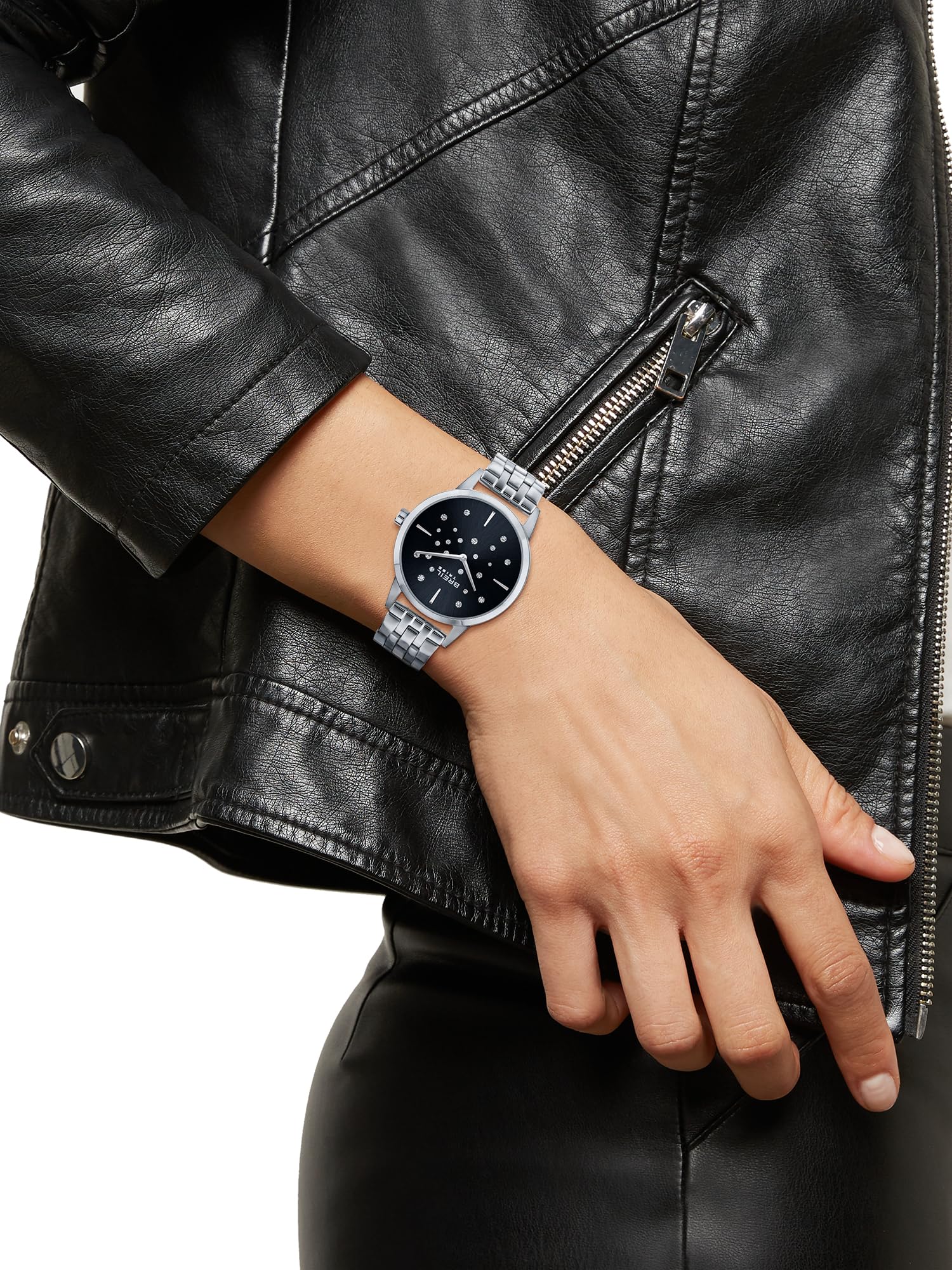 Breil, Collezione Twinkle Sky, Orologio Donna, Cronografo Donna in Acciaio, Quadrante Nero Sunray con Lucenti Cristalli, Chiusura Déployante Regolabile 13.5-19 cm, Resistente all'Acqua, Silver-Nero