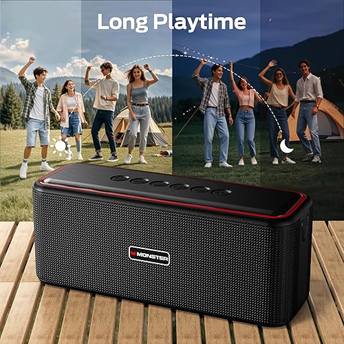 Miniatura 5 de Monster Shock Pro - Altavoz Bluetooth con correa, altavoz de 100 W con graves profundos, altavoces inalámbricos portátiles con TWS, tiempo de