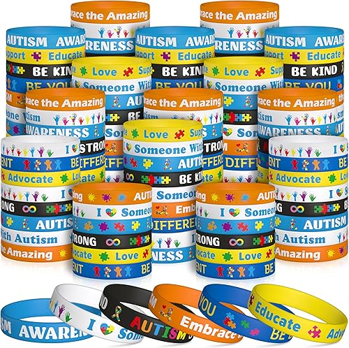 Miniatura 8 de WATINC Pulseras de silicona para concientización sobre el autismo, 6 piezas de rompecabezas coloridas, cintas elásticas, pulseras de goma