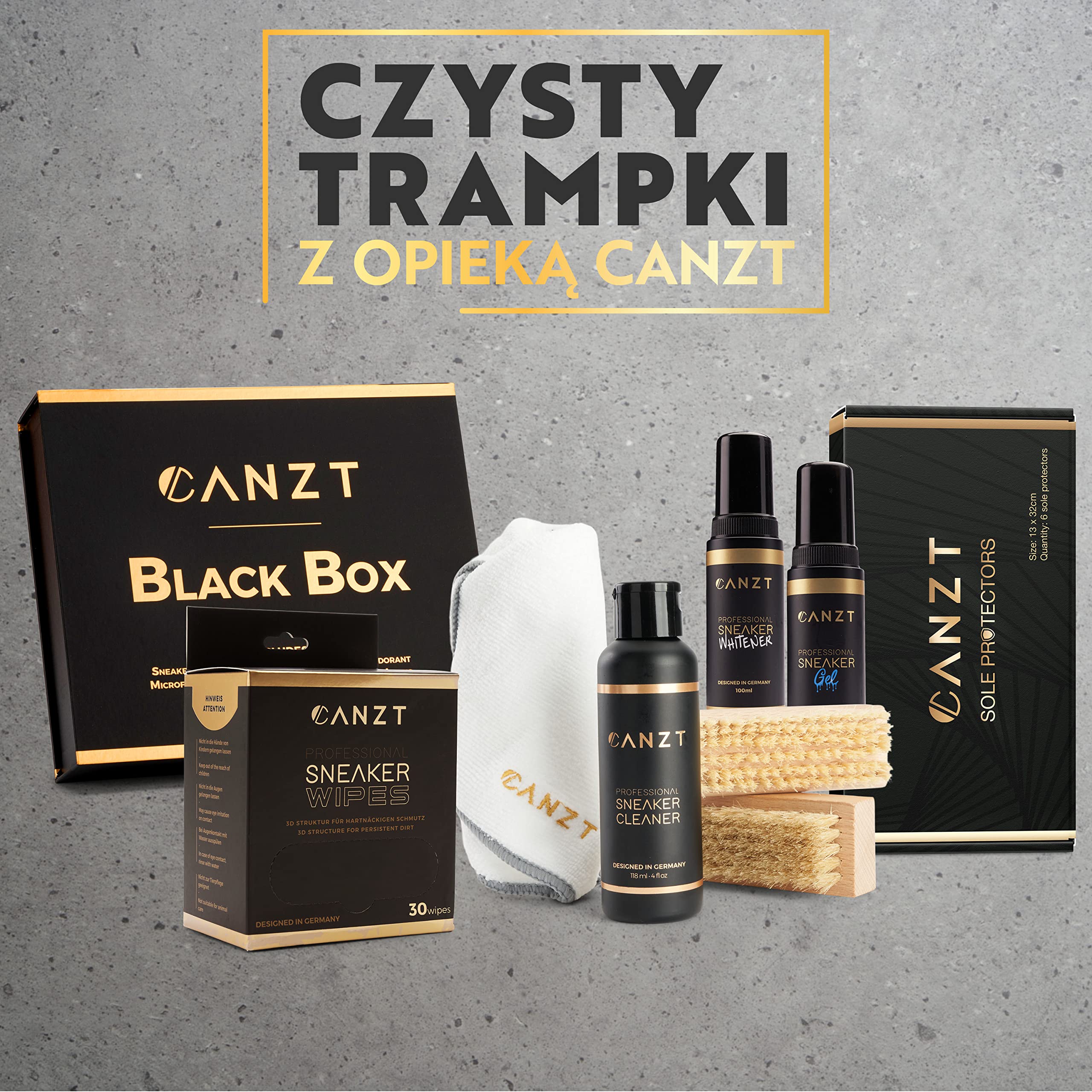 Canzt Zestaw do Czyszczenia Butów Black Box – Profesjonalny sneaker cleaner do zamszu, nubuku, skóry, tekstyliów – Pełen zestaw do pielęgnacji