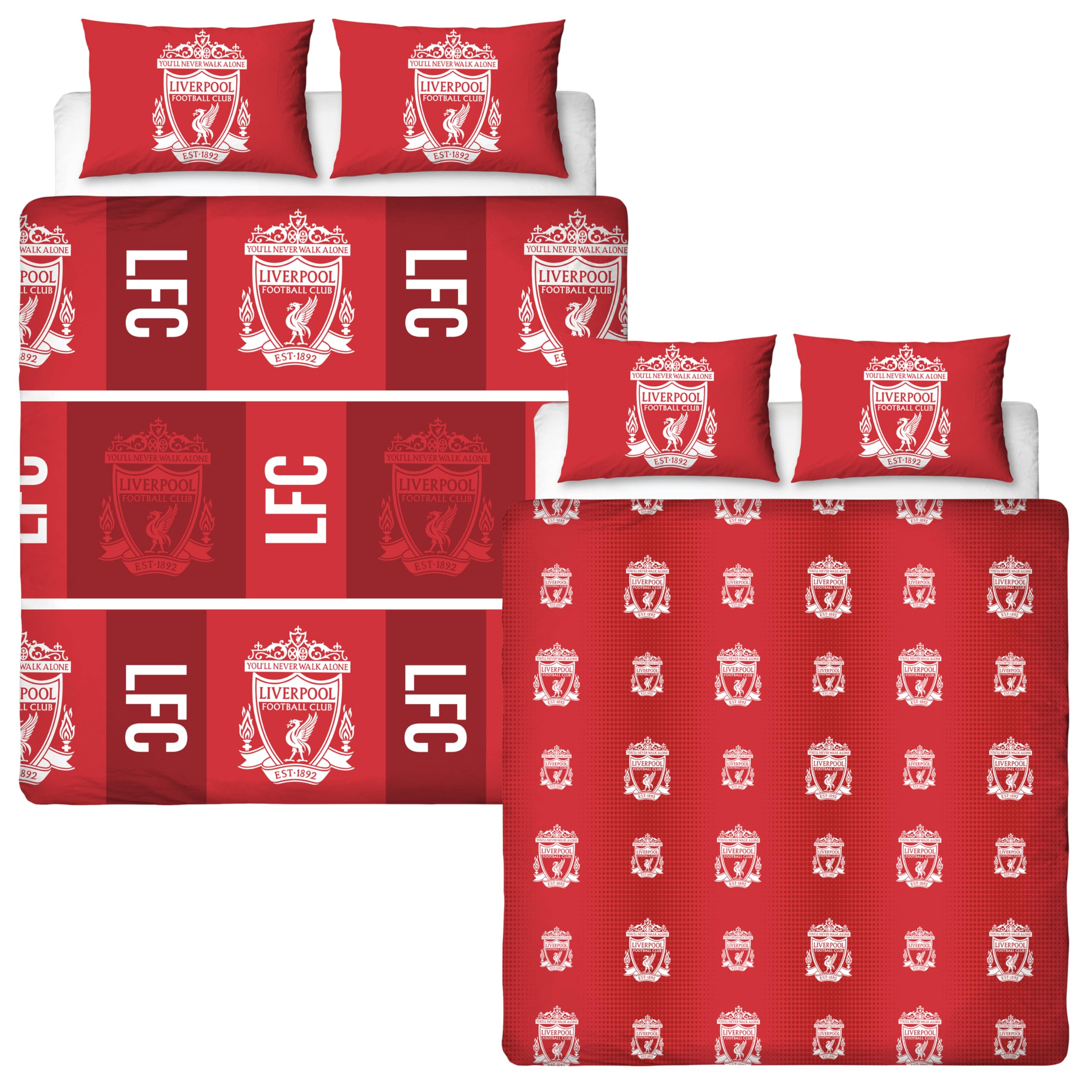 Liverpool FC Official Double Duvet Cover Set, Crunch Design | Red Reversible 2 Sided Football Bedding Cover | Official Merchandise Including Matching Pillow Cases | Polycotton