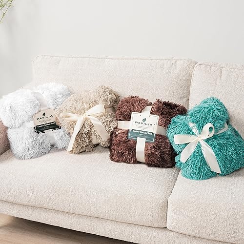 Miniatura 8 de PAVILIA Manta blanca esponjosa para sofá, cama individual, manta mullida para mujeres y hombres, manta cálida de felpa peluda para cama y sofá,