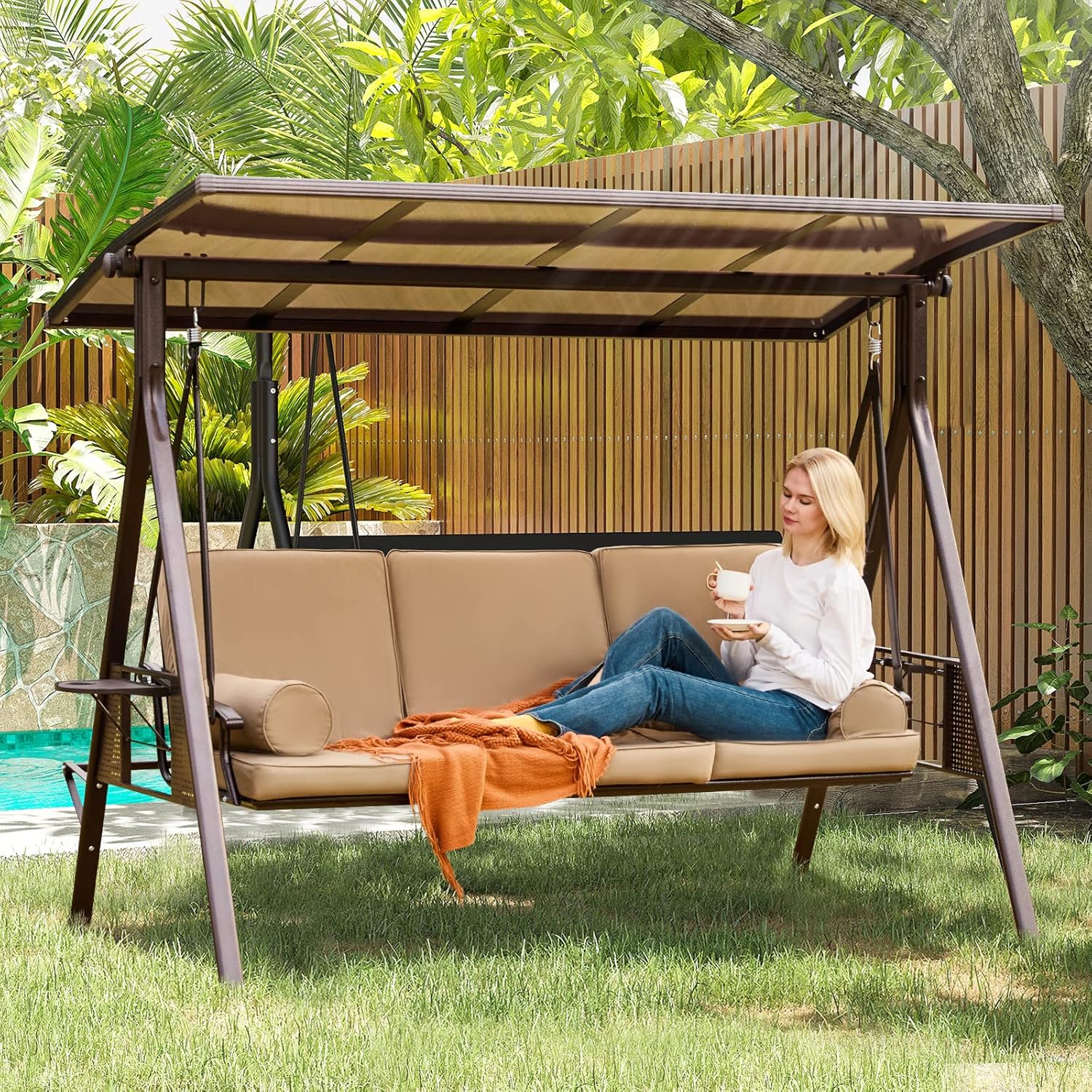 YOLENY Oversized Outdoor Porch Swing with Hardtop, Liberia Ubuy