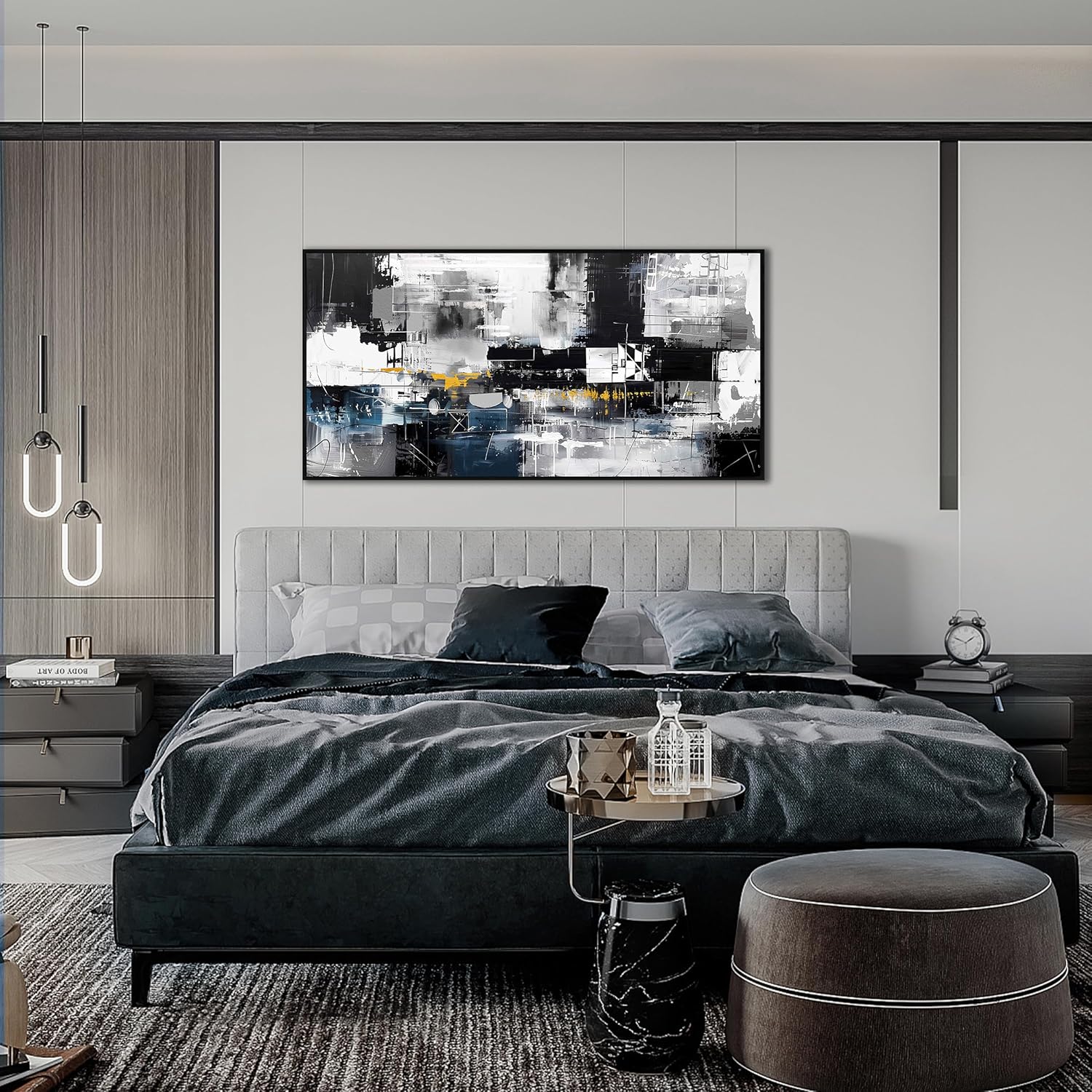 Gold Wall Art White Wall Pictures Beautiful Flower Wall Decorations for Living Room Black Artwork 24x48 Art for Home Office