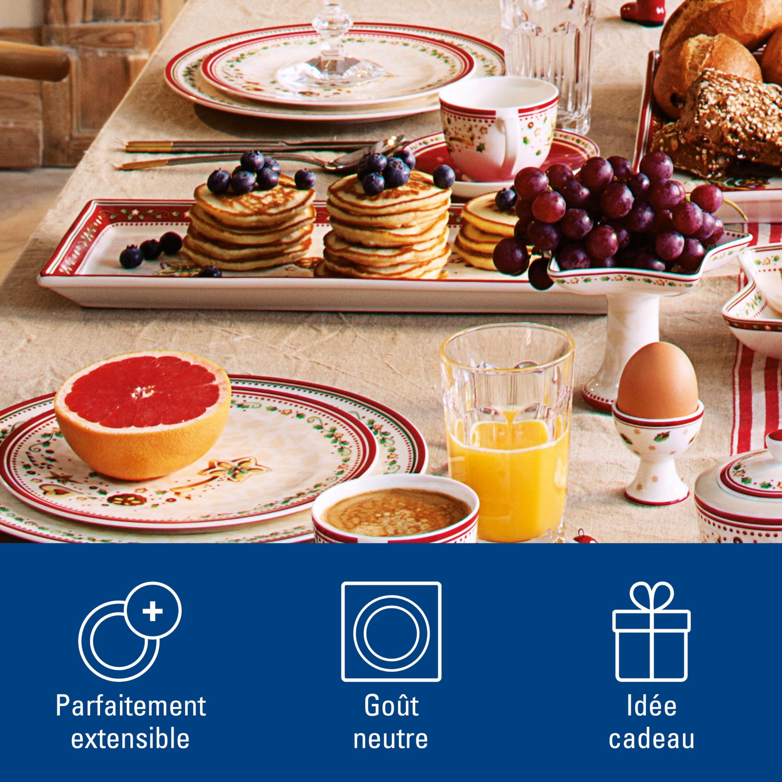 Villeroy & Boch Winter Bakery Delight Plat à gâteau rectangle, Porcelaine Premium, Blanc/Rouge/Beige