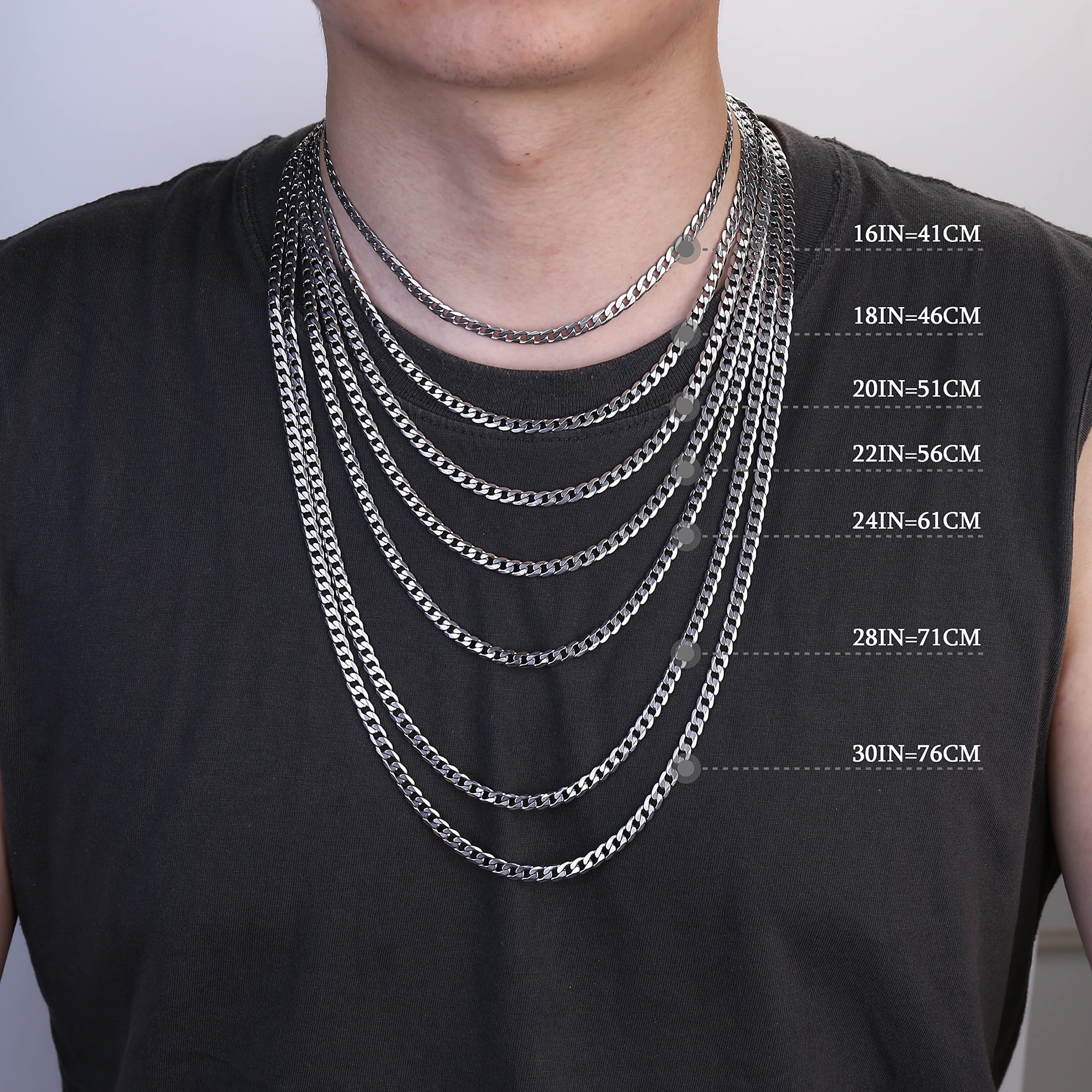 Chriscoco Collar Cruz Hombre Plata de Ley 925 Hombre Mujer 5MM Acero Inoxidable Cubano Cadena Collar con Colgante Cruz Cadena Plata para Hombre y Niños