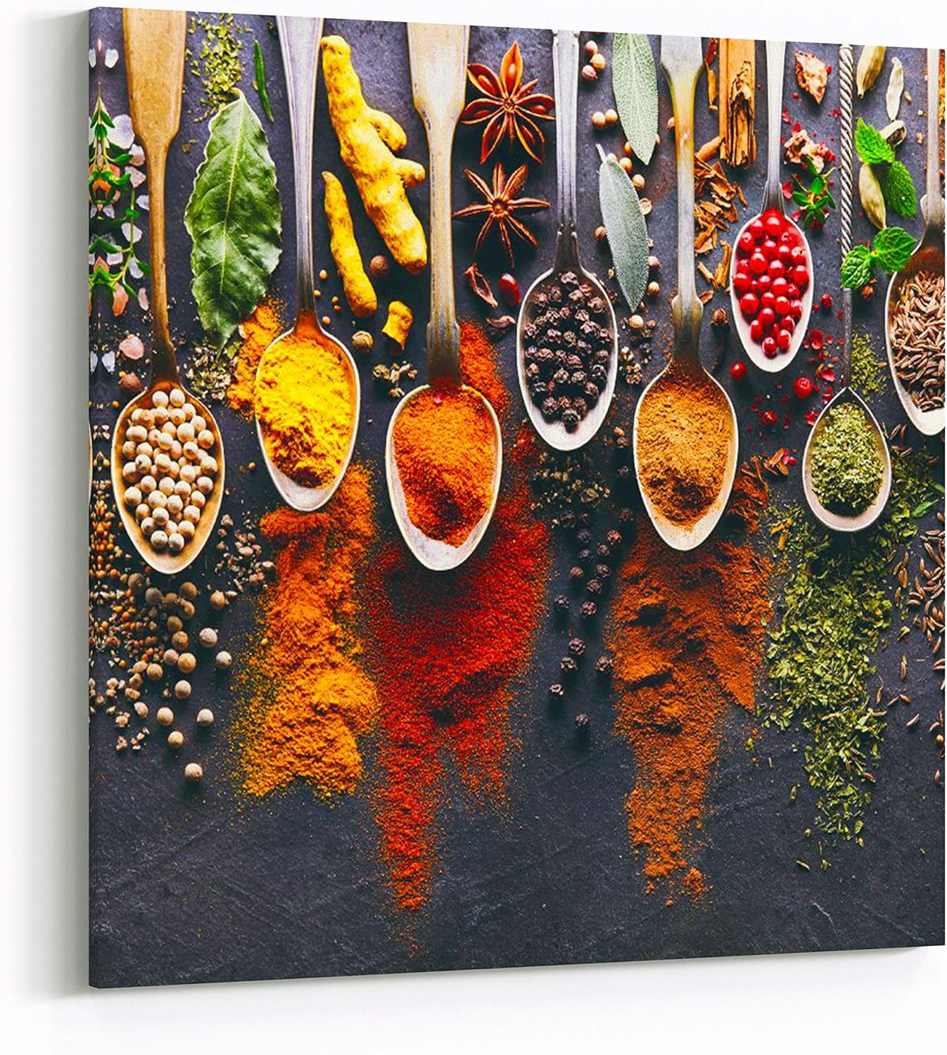 Kitchen Wall Art, Dinning Room Canvas Wall Decorations Modern Picture Bold Print Poster Mother's Day Gift For Mom Women Oil Painting Home Decor, Herb Metal Spoon 20x20