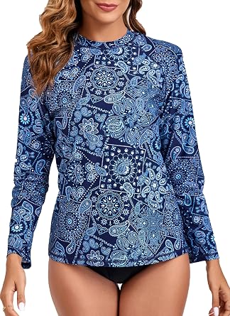 Halcurt Womens Long Sleeve Rash Guard Swim Shirts Quick Dry Swimsuit Top