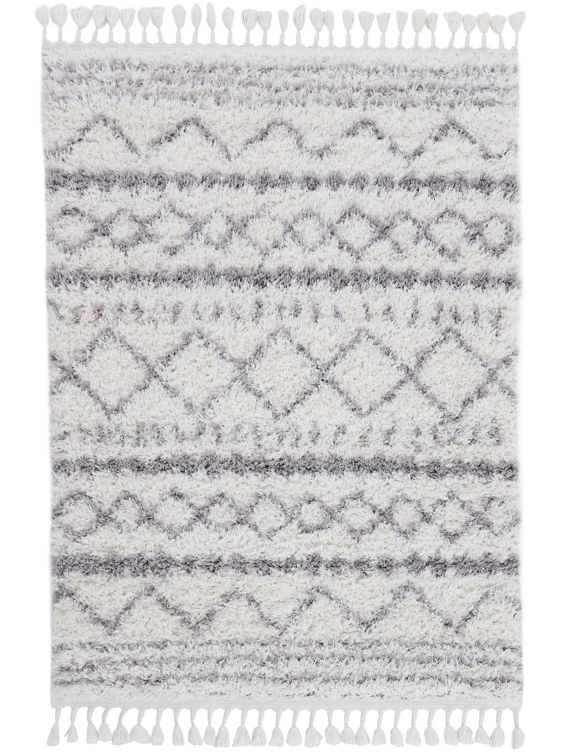 CarpetFine Alfombra Pelo Largo Tavie Blanco 200x250 cm | Alfombra Moderna para salón y Dormitorio