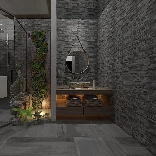 Miniatura 5 de Papel tapiz autoadhesivo y extraíble para decoración de piedra, papel de contacto de 17.7 x 78.8 pulgadas, vinilo texturizado de piedra 3D para