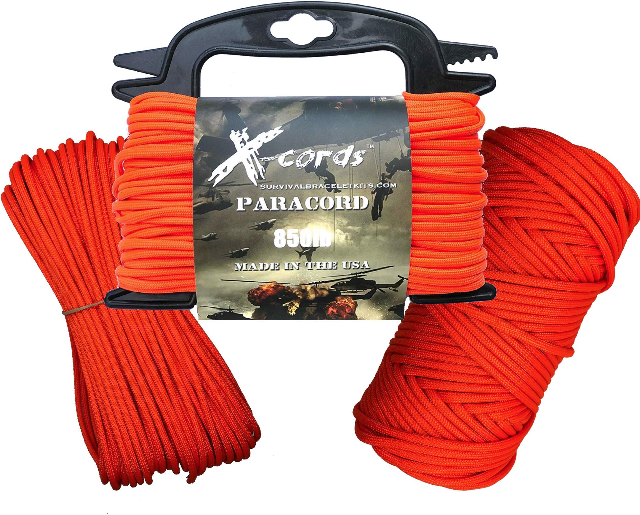 Paracord 850 Parachute Cord Made in The USA (Orange, 200 FT (Wound ON Tube)