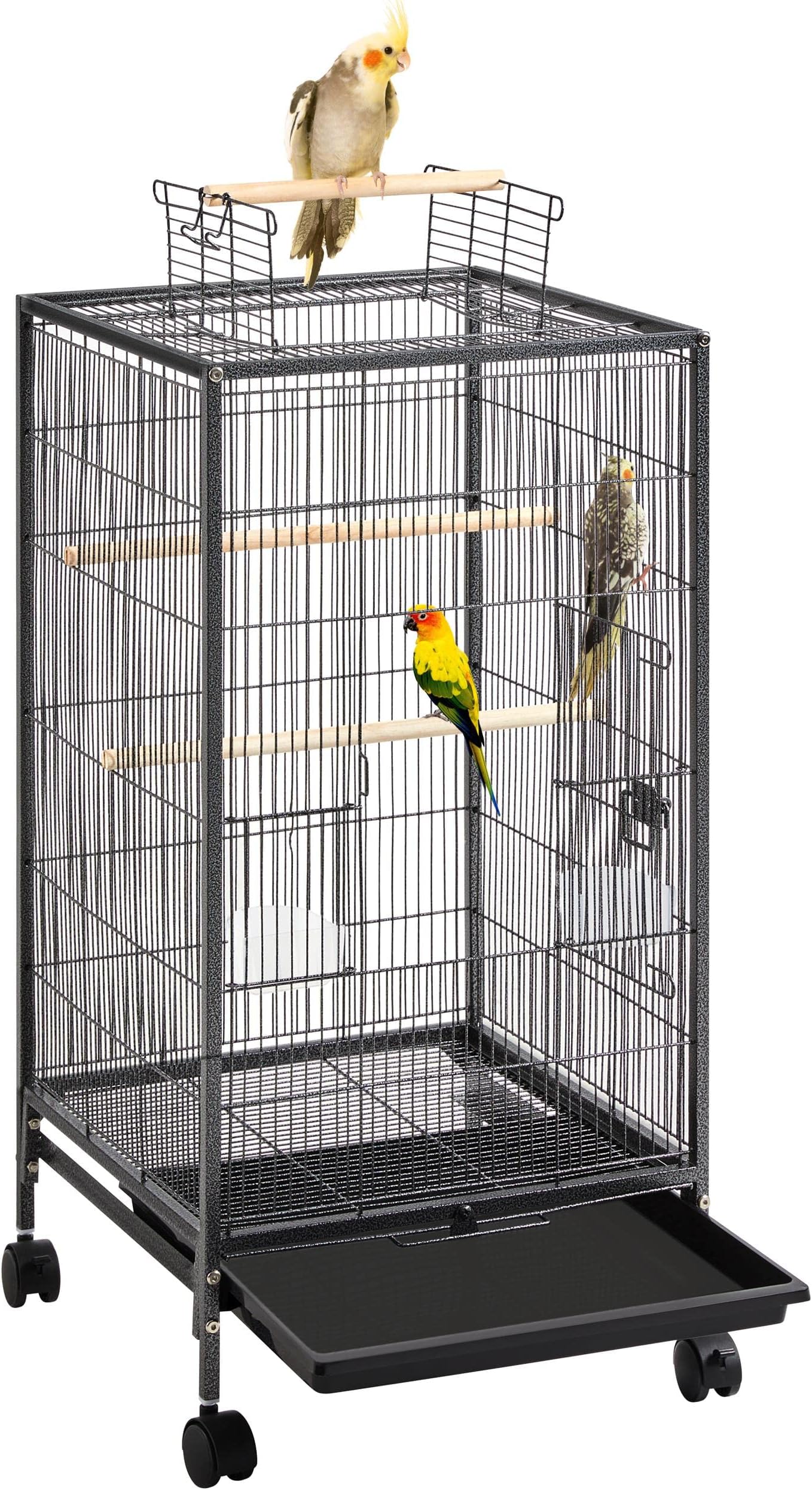 Yaheetech 100.5cm Iron Open-Top Bird Cage Parrot Cage with Rolling Stand for Parakeets Budgies Lovebirds Small-Sized Birds