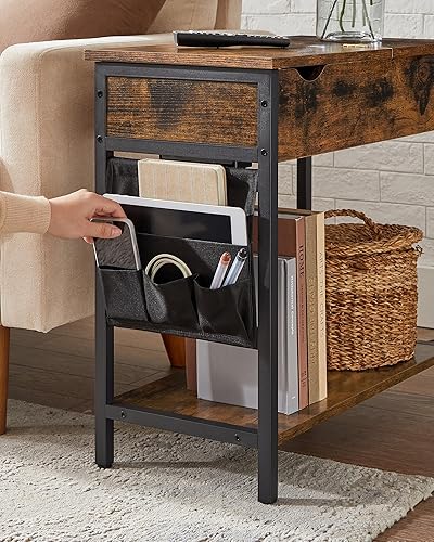 Miniatura 5 de VASAGLE Mesas auxiliares con almacenamiento, juego de 2 mesas auxiliares con puertos USB y tomacorrientes, mesitas de noche con estaciones de carga,