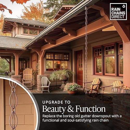 Miniatura 2 de Rain Chains Direct Bucle ovalado doble, 8.5 pies de largo, 100% cobre, reemplazo funcional y decorativo para bajantes de canaleta