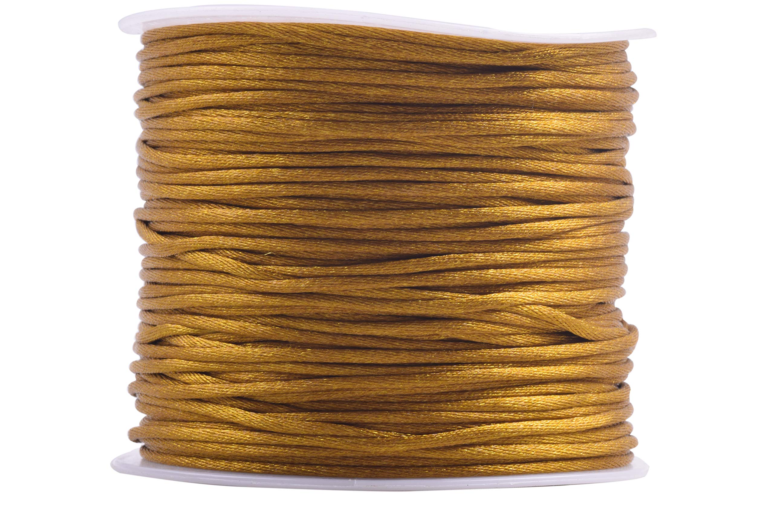 KONMAY 1 Roll 91 Meters 1.5mm Old Gold Nylon Rattail Satin Silk Trim Cord Beading String for Chinese Knotting, Kumihimo, Beading, Macramé, Jewelry Making