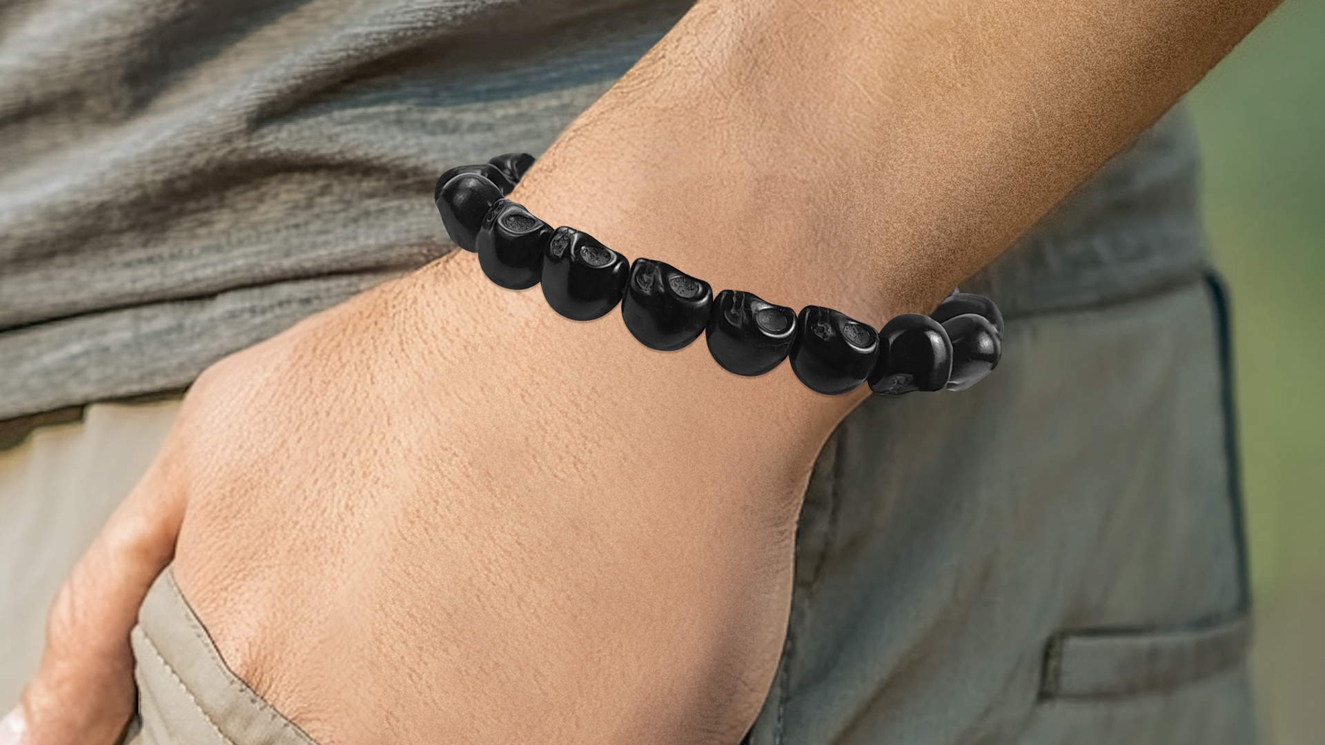 Pulsera con calavera y cuentas de turquesa natural miniatura 7