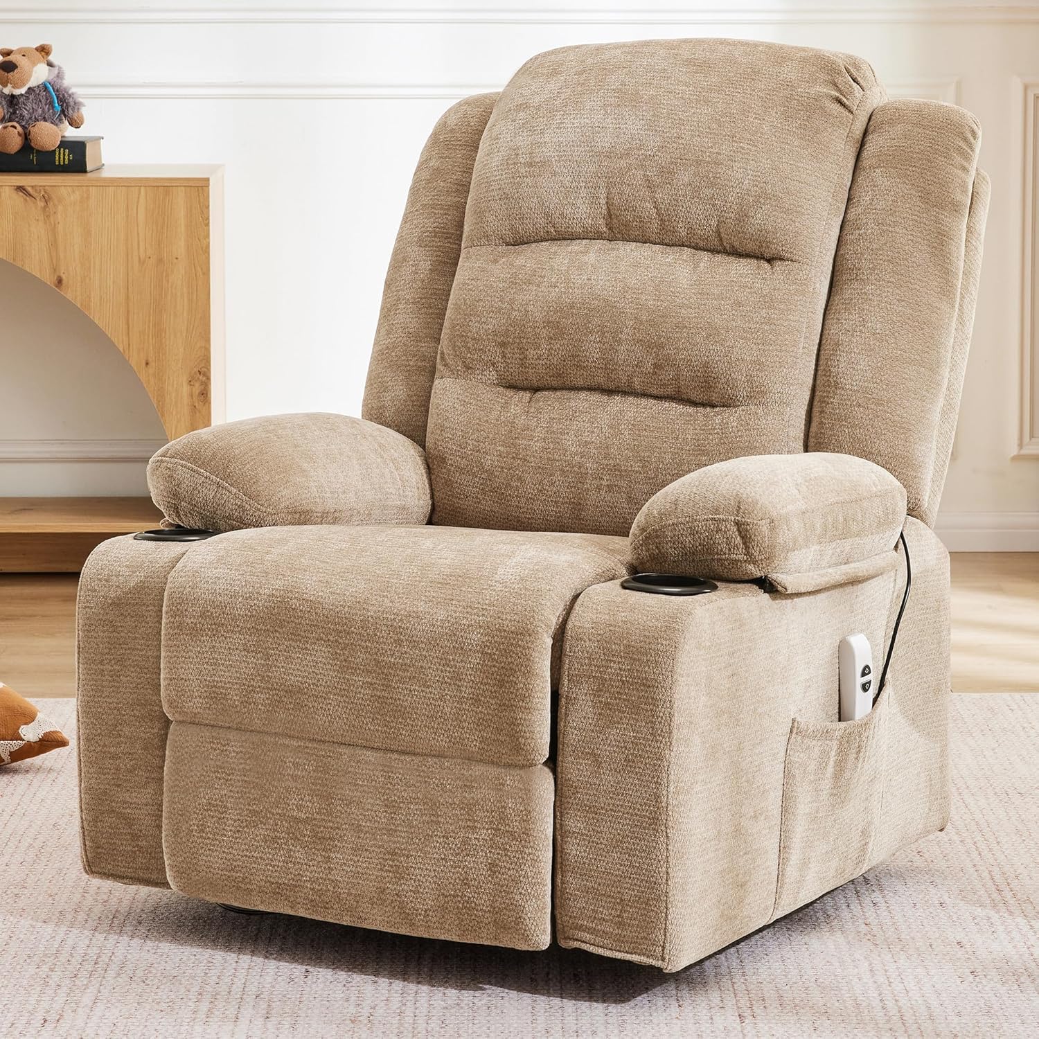 Power Recliner Chair for Adults, Electric Reclining Chair with Cup Holders, Home Theater Seating Lounge Chair for Living Room (Brown)