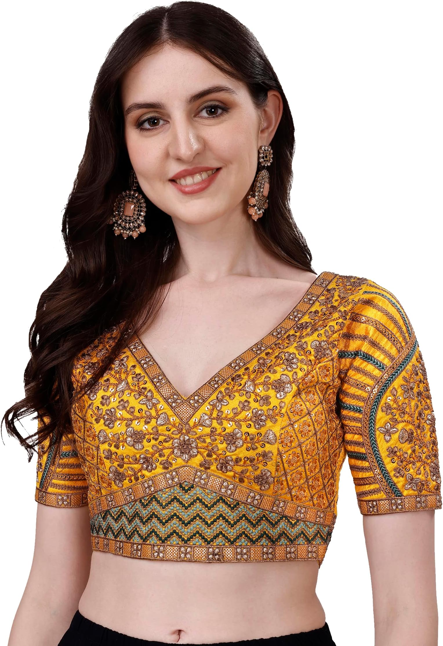 Mills Women's Fancy Readymade Heavy Coding Embroidary Worked Half Sleeve Multicoloured Saree Blouse (Mushroom)