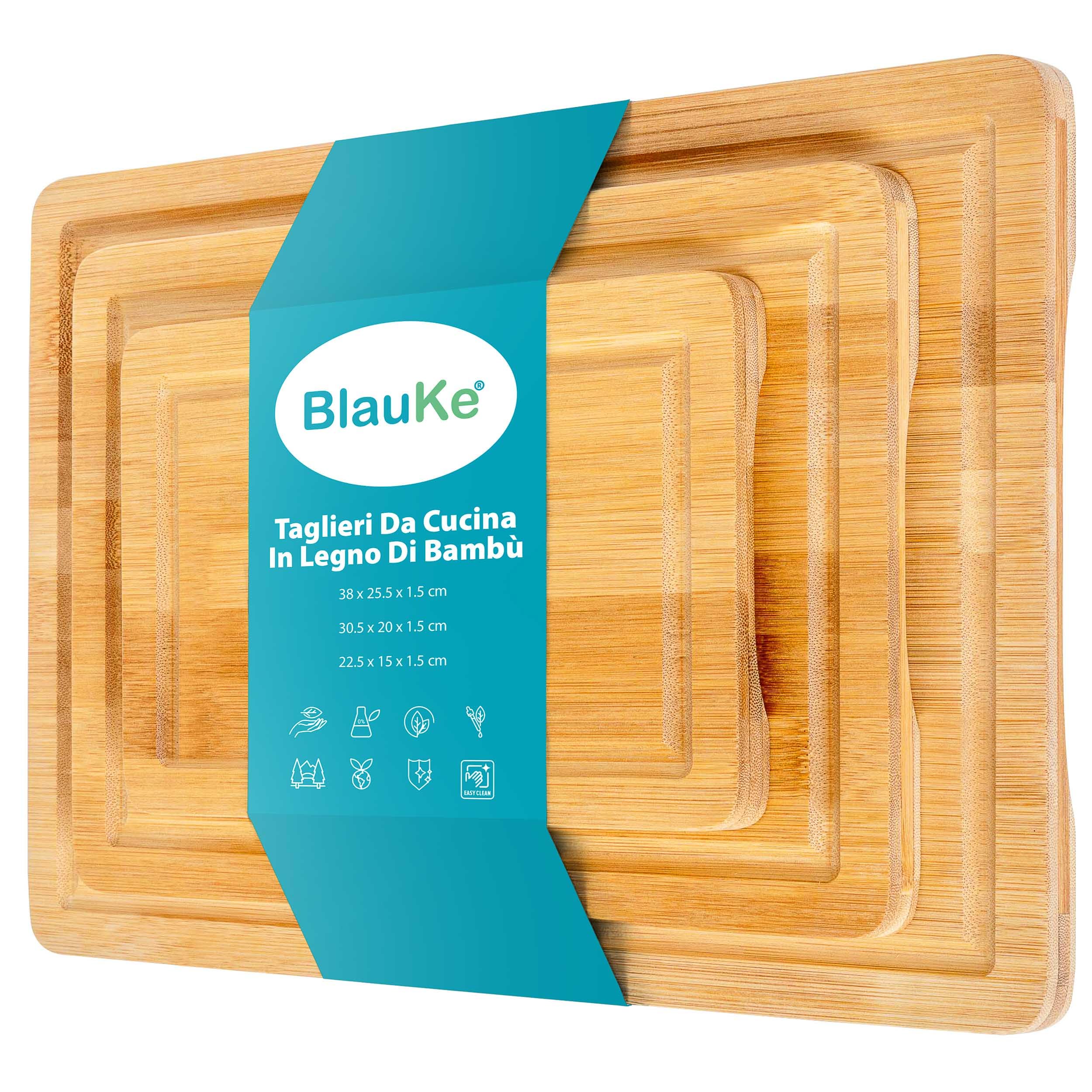Taglieri da Cucina In Legno Di Bamboo – Set 3 Taglieri per Cucina In Legno (Piccolo, Medio, Grande) – Tagliere da Cucina In Legno di Bambù con Scanalatura per Liquidi e Maniglie – Vassoio da Portata