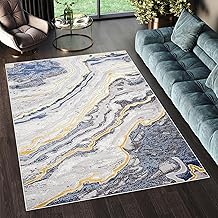 TAPISO Shine Tappeto Soggiorno Pelo Corto Filo Dorato Design Moderno Motivo Astratto Sfumato Effetto Marmo Tonalità Grigio Blu Gold Salotto Camera Sala Ufficio OEKO-TEX 80 x 150 cm