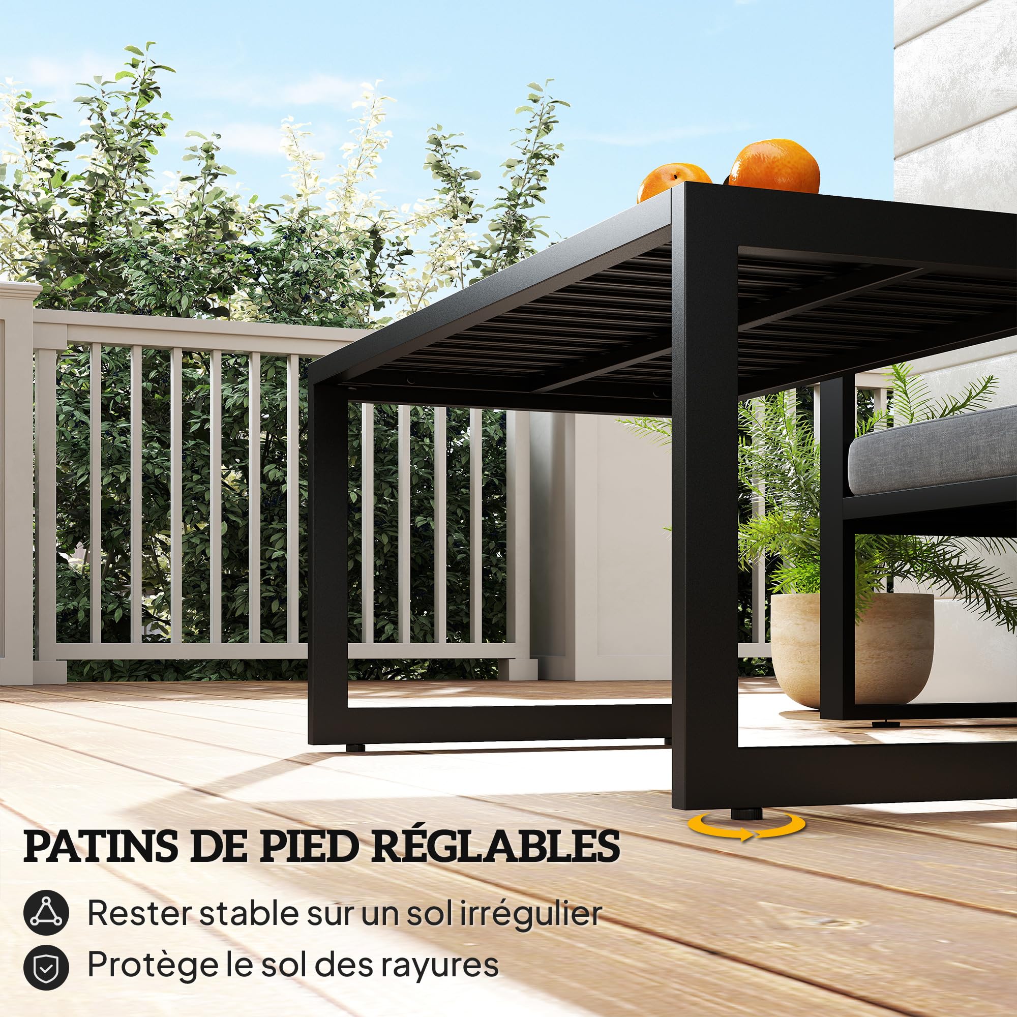 Outsunny Mesa de Centro para Exterior Mesa de jardín con Tablero de Listones, Estructura de Aluminio, para balcón, Patio, terraza, 90 x 50 x 42 cm, Negro