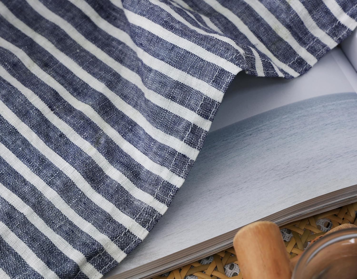 100% French Linen Euro Shams 26x26 Inches Square Pillow Cover for Throw Pillows Pack of 2 with Envelope Closure, Stone Washed Soft Durable Breathable and Cooling(Blue Stripe, 26''x26'') - Image 5