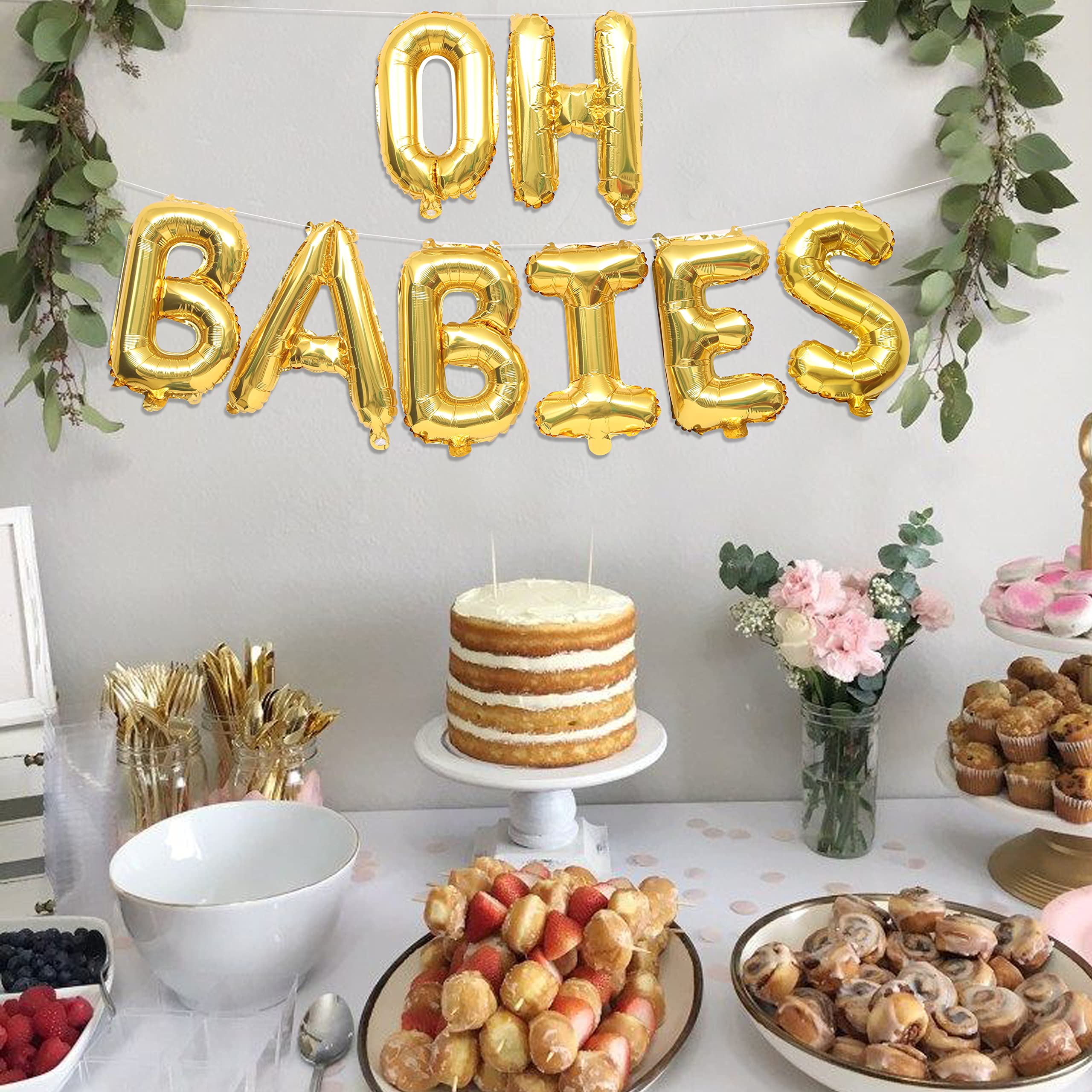 Baby Shower Decoration Garcon Fille, Decoration Bapteme Vert Sauge Avec Mummy To Be Echarpe, Oh Baby Bannière Cake Topper Ballon Baby Shower Pour