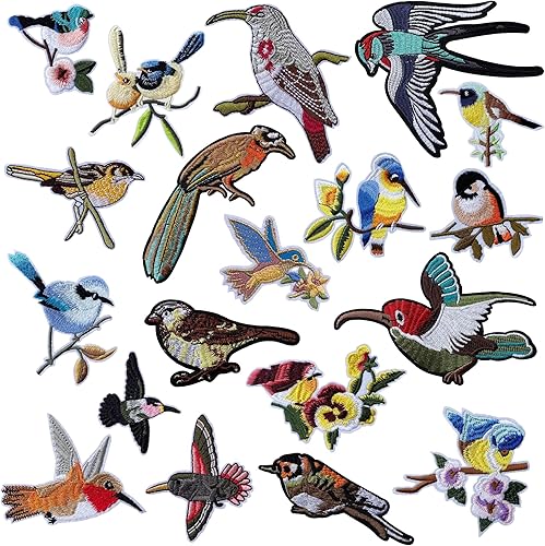 Woohome 19 parches para planchar con pájaros, varios parches para coser, decoración o reparación, apliques bordados para ropa, mochilas, jeans,