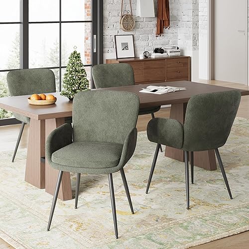 Miniatura 6 de VKNOW Juego de 2 sillas de comedor modernas, sillas de comedor tapizadas con reposabrazos, sillas de cocina con respaldo ergonómico curvado para