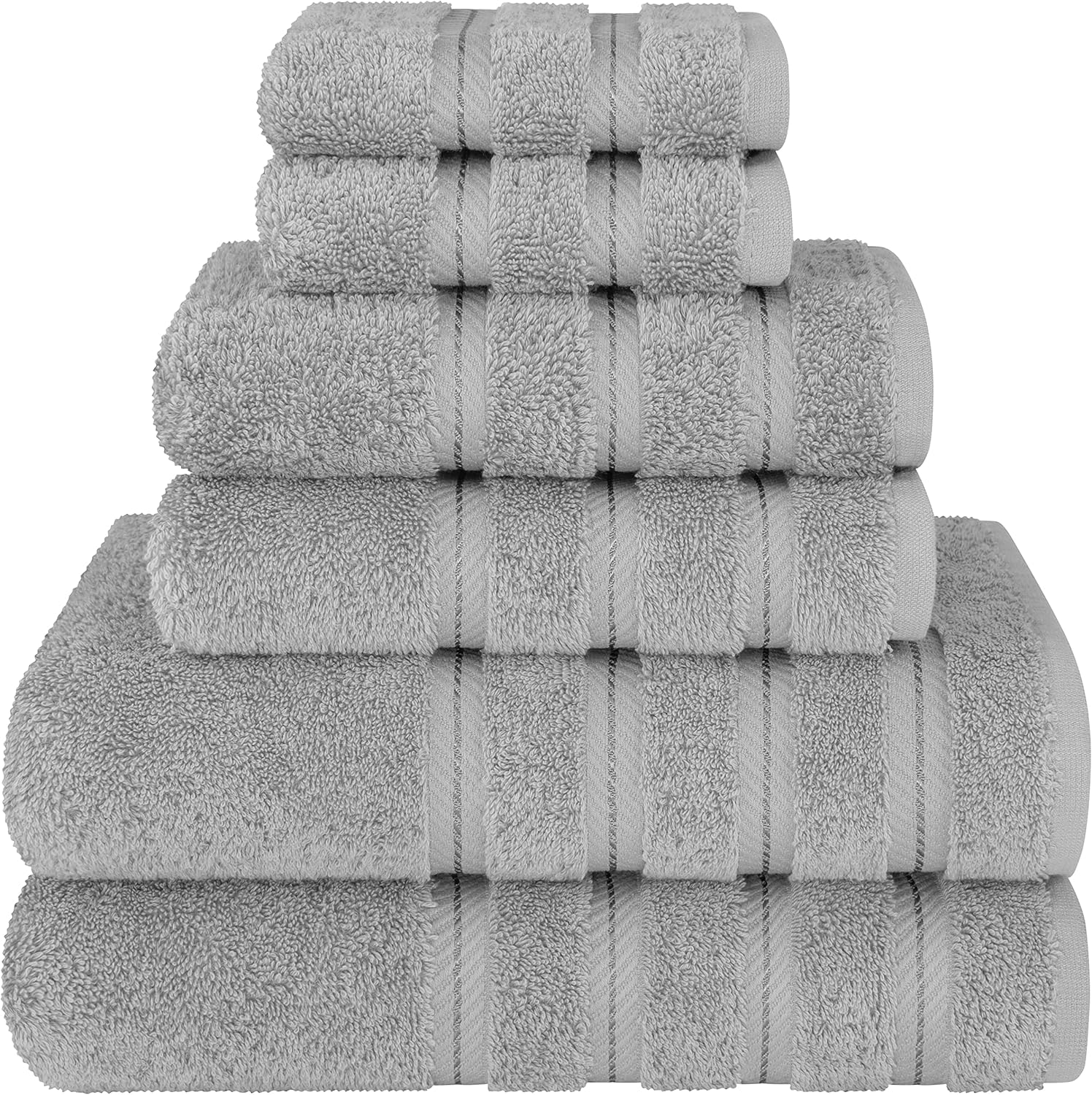 American Soft Linen Luxury 6 Piece Towel Set, 2 Bath Towels 2 Hand Towel 2 Washcloths, 600 GSM 100% Cotton Turkish Towels for Bathroom, Light Grey Towel Sets - Thumbnail 3